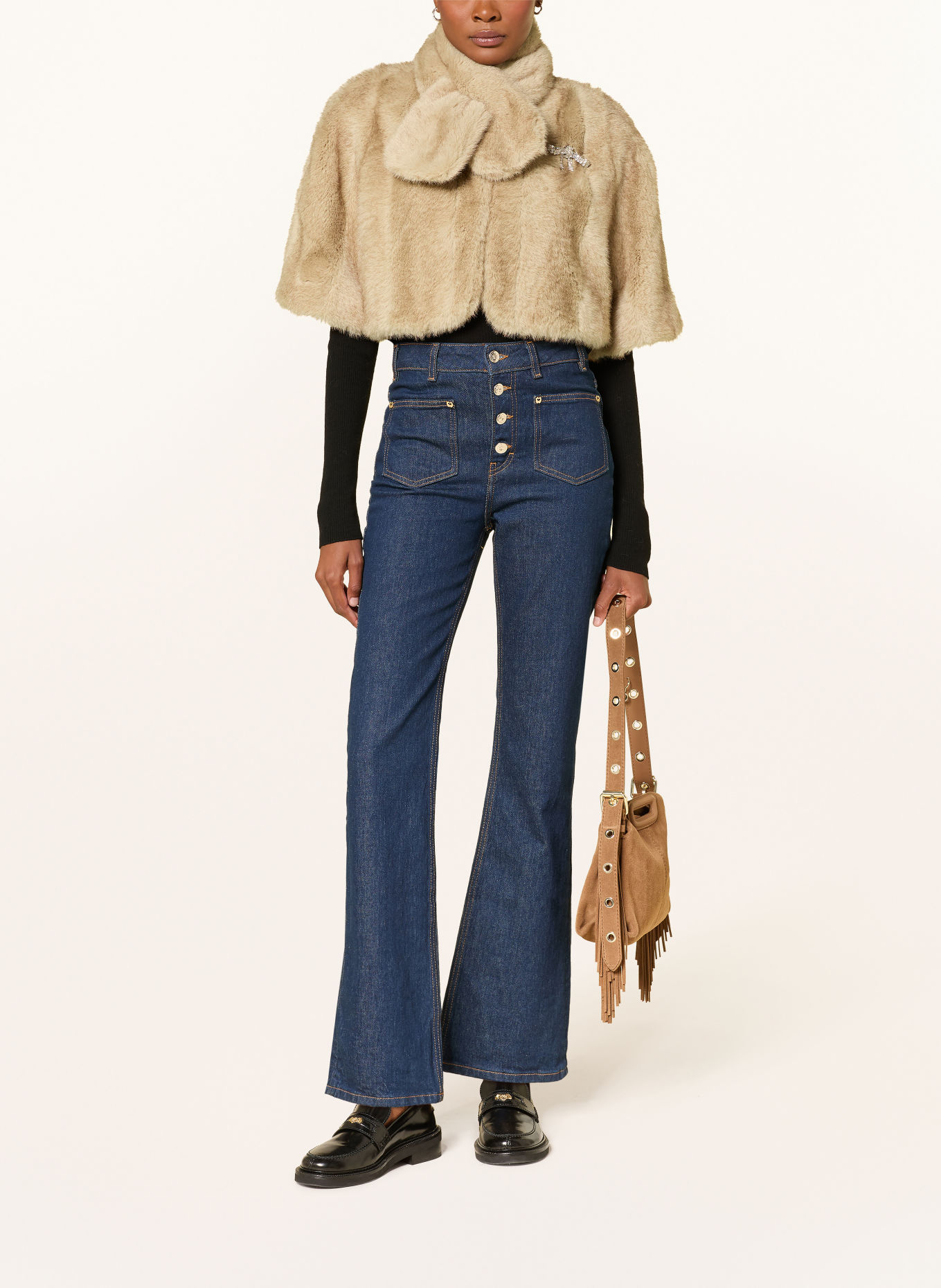maje Kunstfell-Bolero mit abnehmbarem Schal: BEIGE
