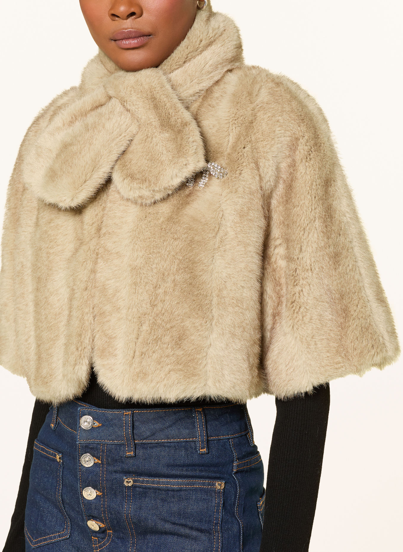 maje Kunstfell-Bolero mit abnehmbarem Schal: BEIGE