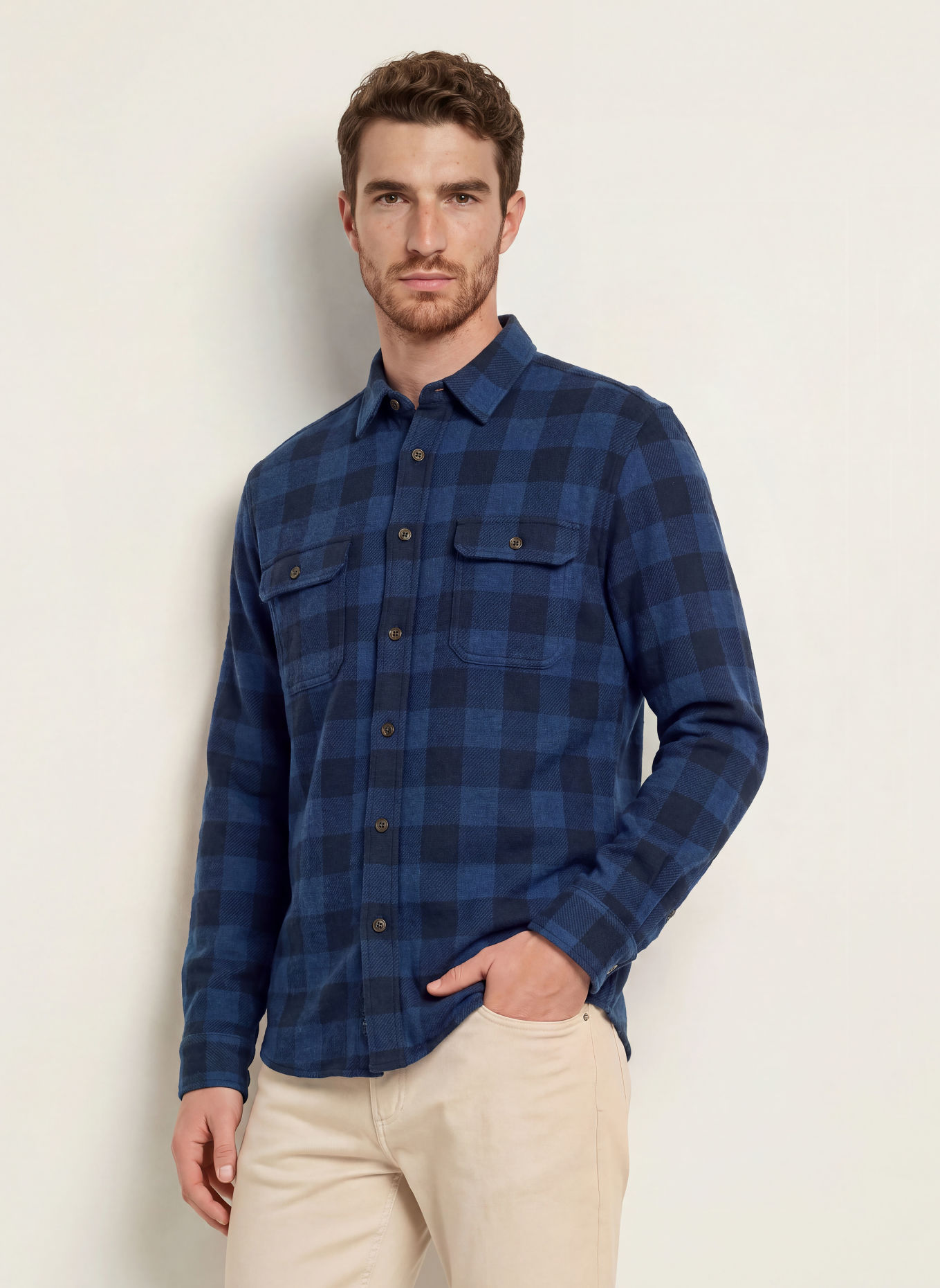 FAHERTY Comfort Fit Flannel Shirt: DARK BLUE / BLACK