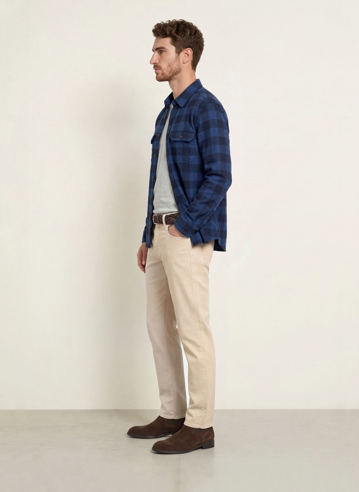 FAHERTY Comfort Fit Flannel Shirt: DARK BLUE / BLACK