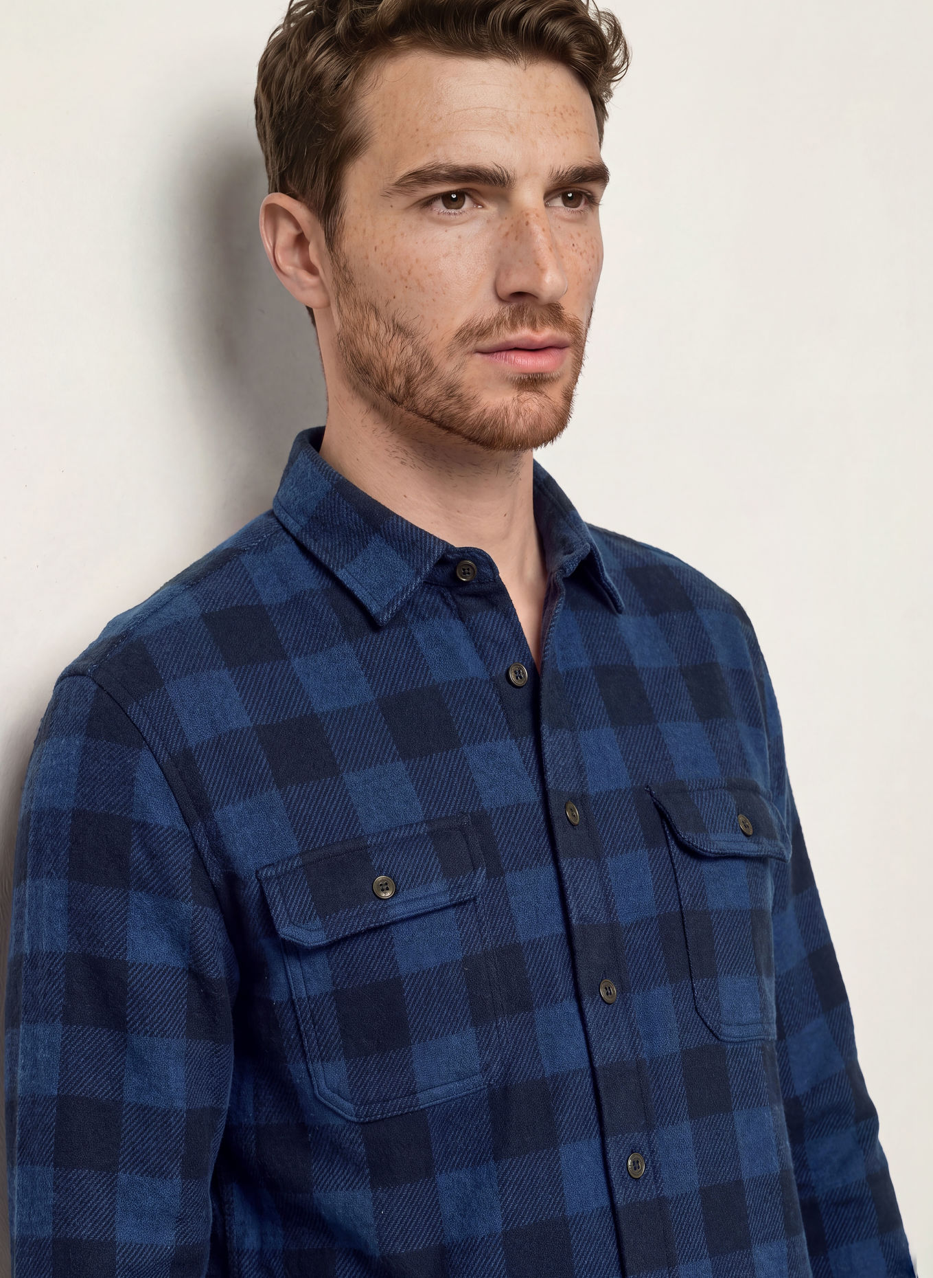 FAHERTY Comfort Fit Flannel Shirt: DARK BLUE / BLACK