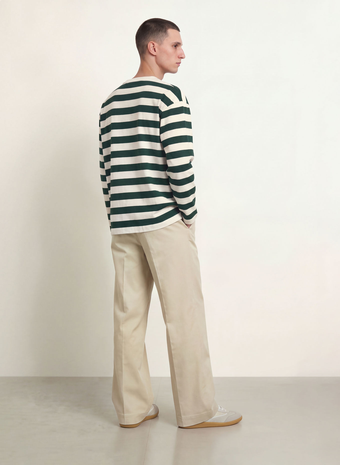 ARKET Long-sleeve shirt: DARK GREEN / WHITE