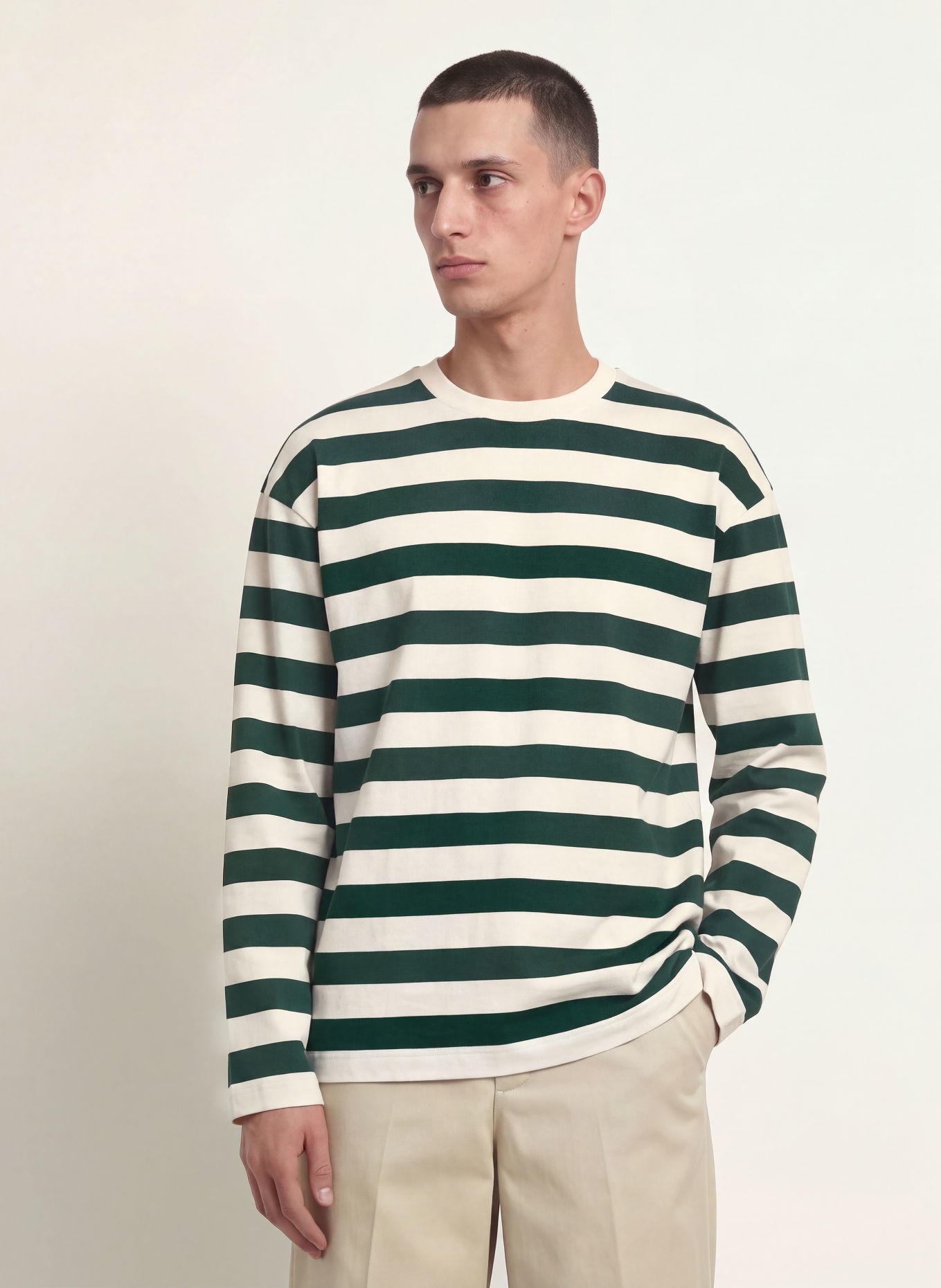 ARKET Long-sleeve shirt: DARK GREEN / WHITE