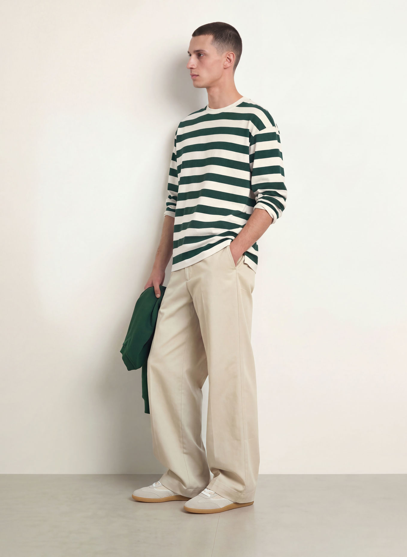 ARKET Long-sleeve shirt: DARK GREEN / WHITE