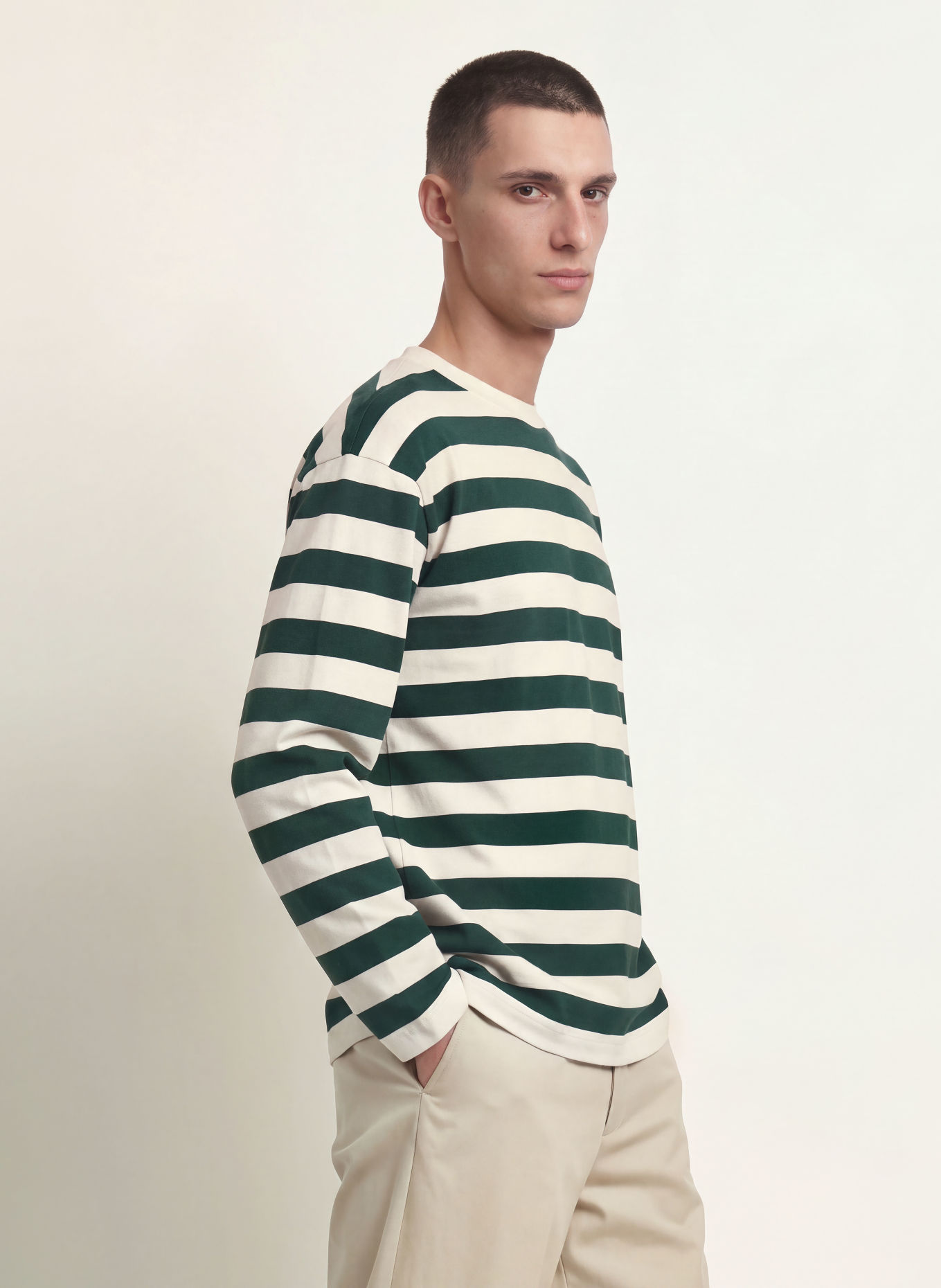 ARKET Long-sleeve shirt: DARK GREEN / WHITE