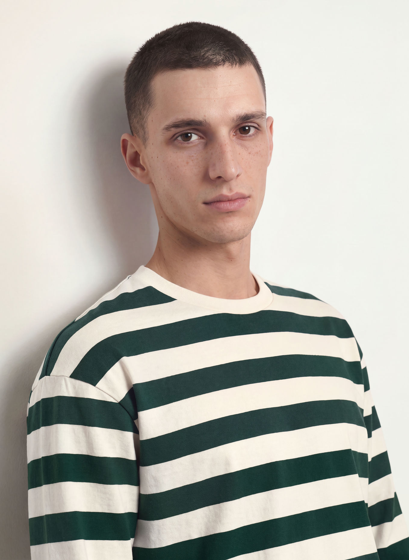 ARKET Long-sleeve shirt: DARK GREEN / WHITE