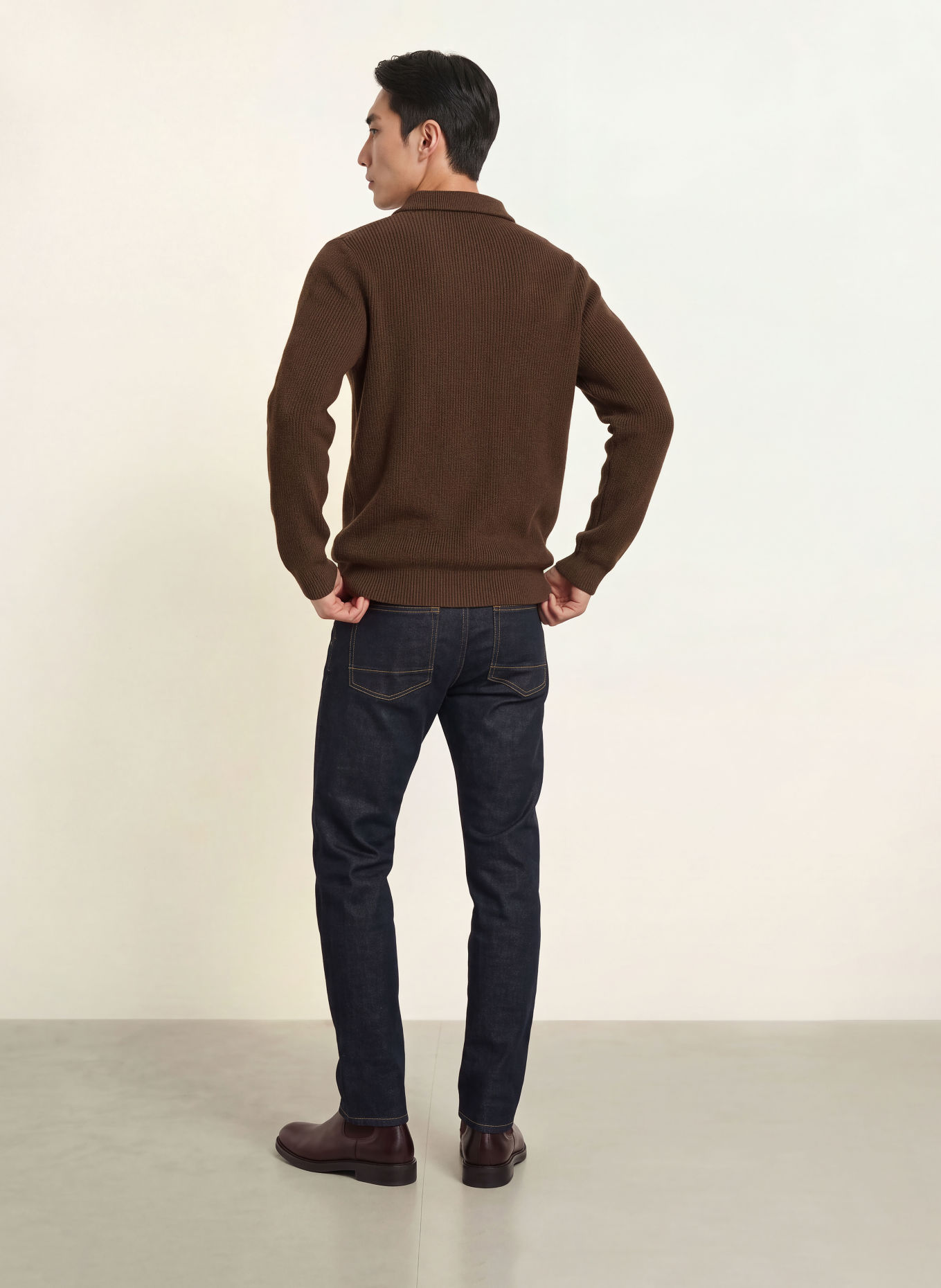 FYNCH-HATTON Half-zip sweater: DARK BROWN