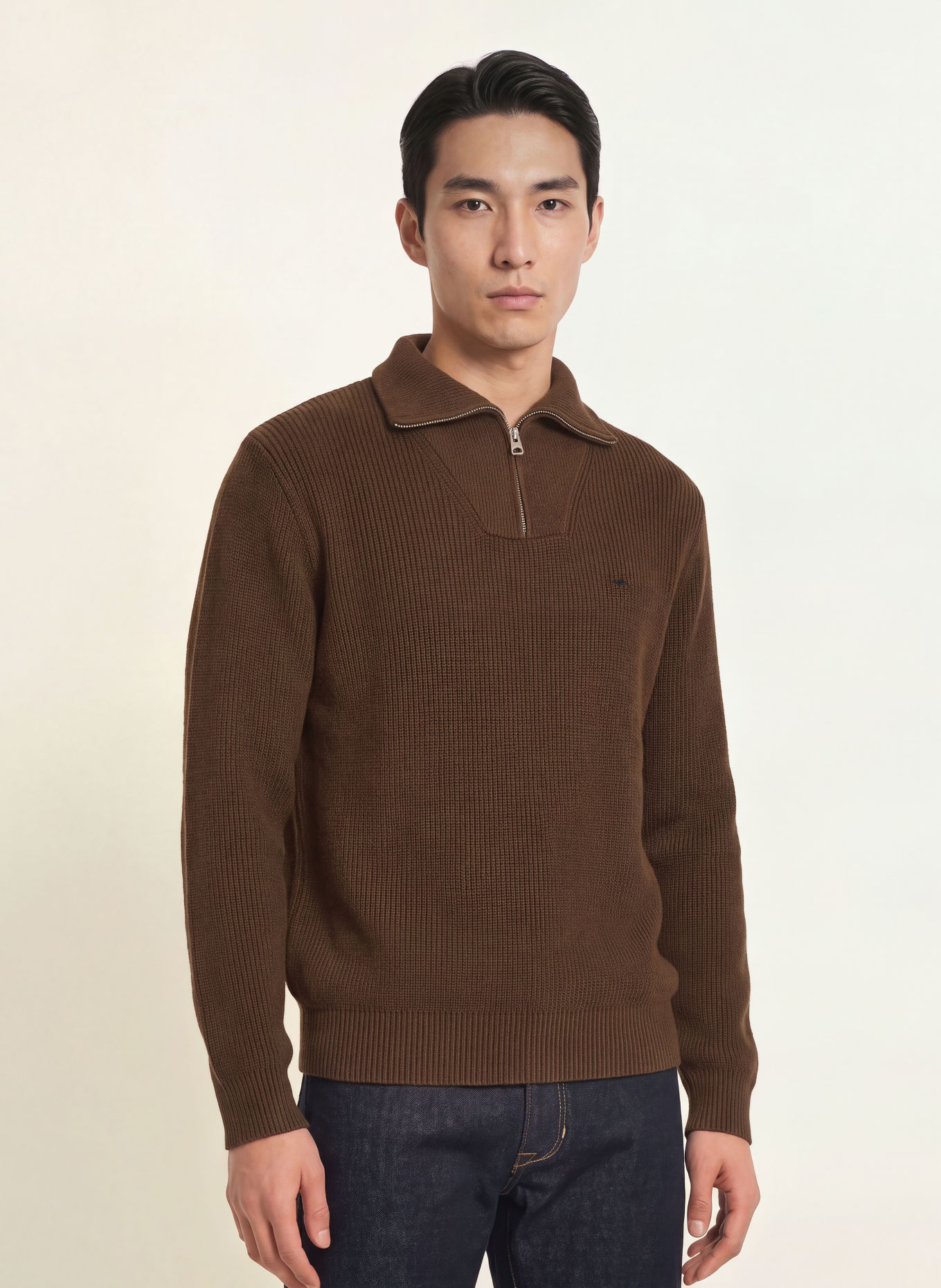 FYNCH-HATTON Half-zip sweater: DARK BROWN