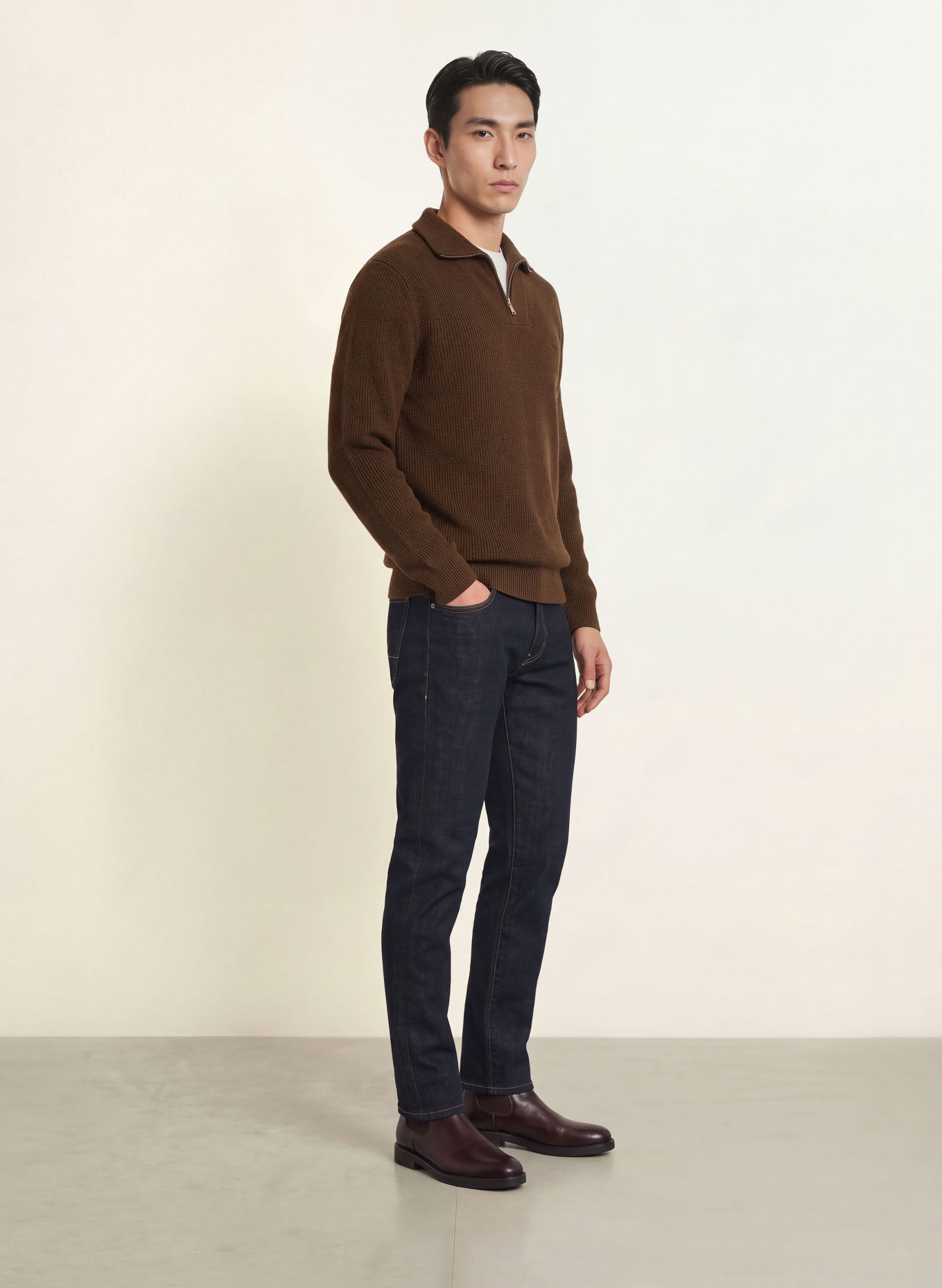 FYNCH-HATTON Half-zip sweater: DARK BROWN