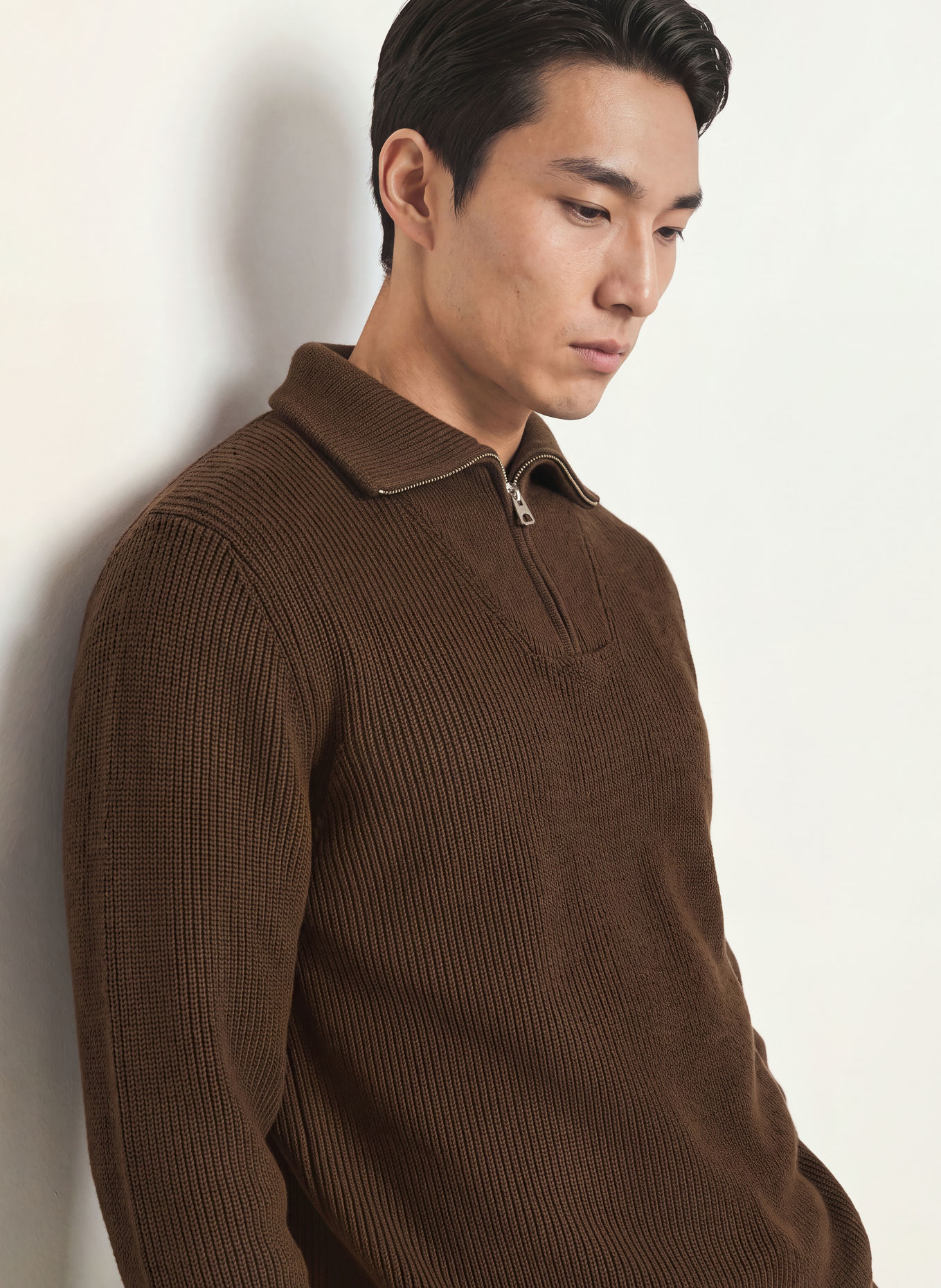 FYNCH-HATTON Half-zip sweater: DARK BROWN