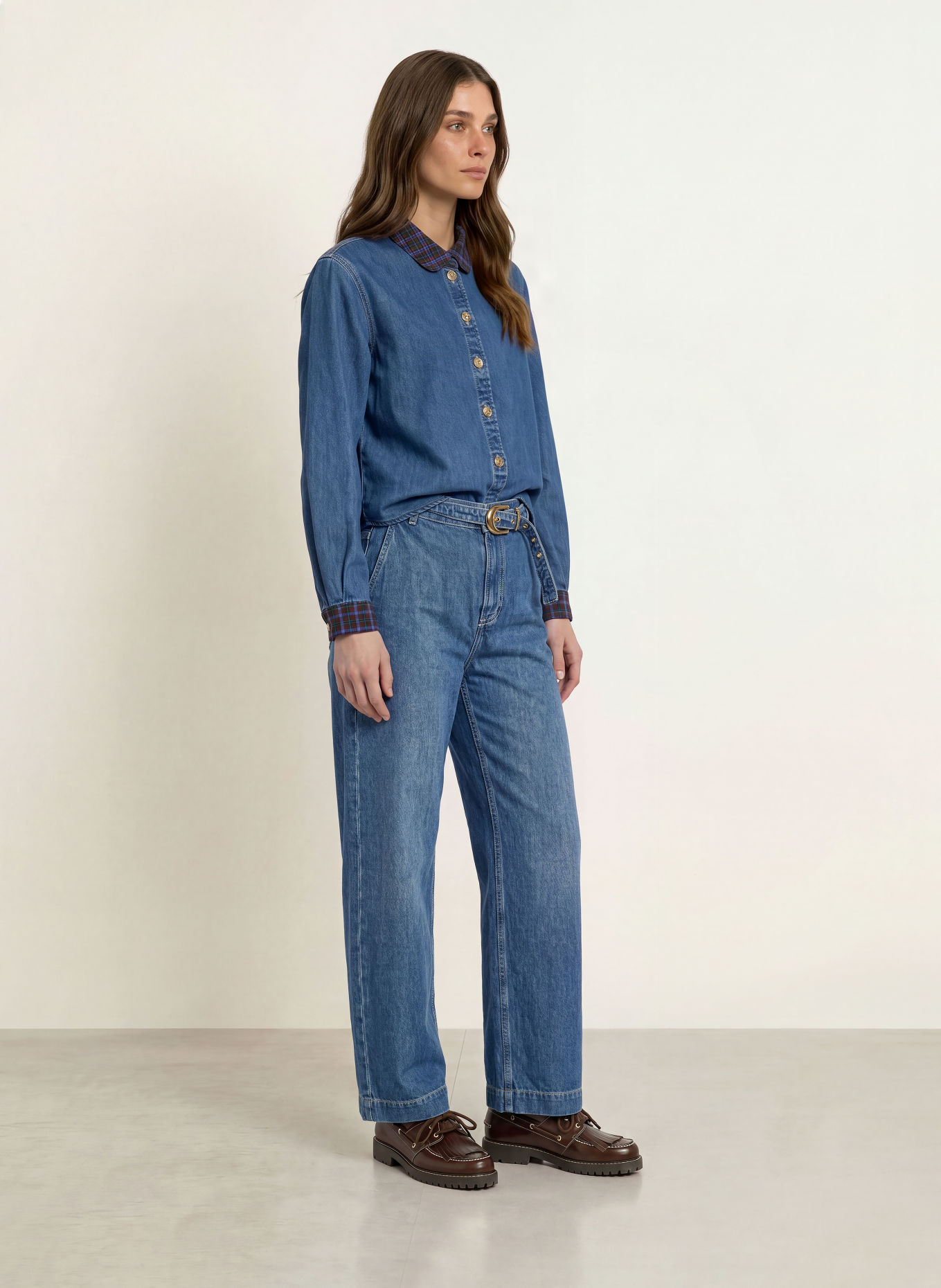 CLAUDIE PIERLOT Jeansbluse: BLAU / ROT / GRÜN