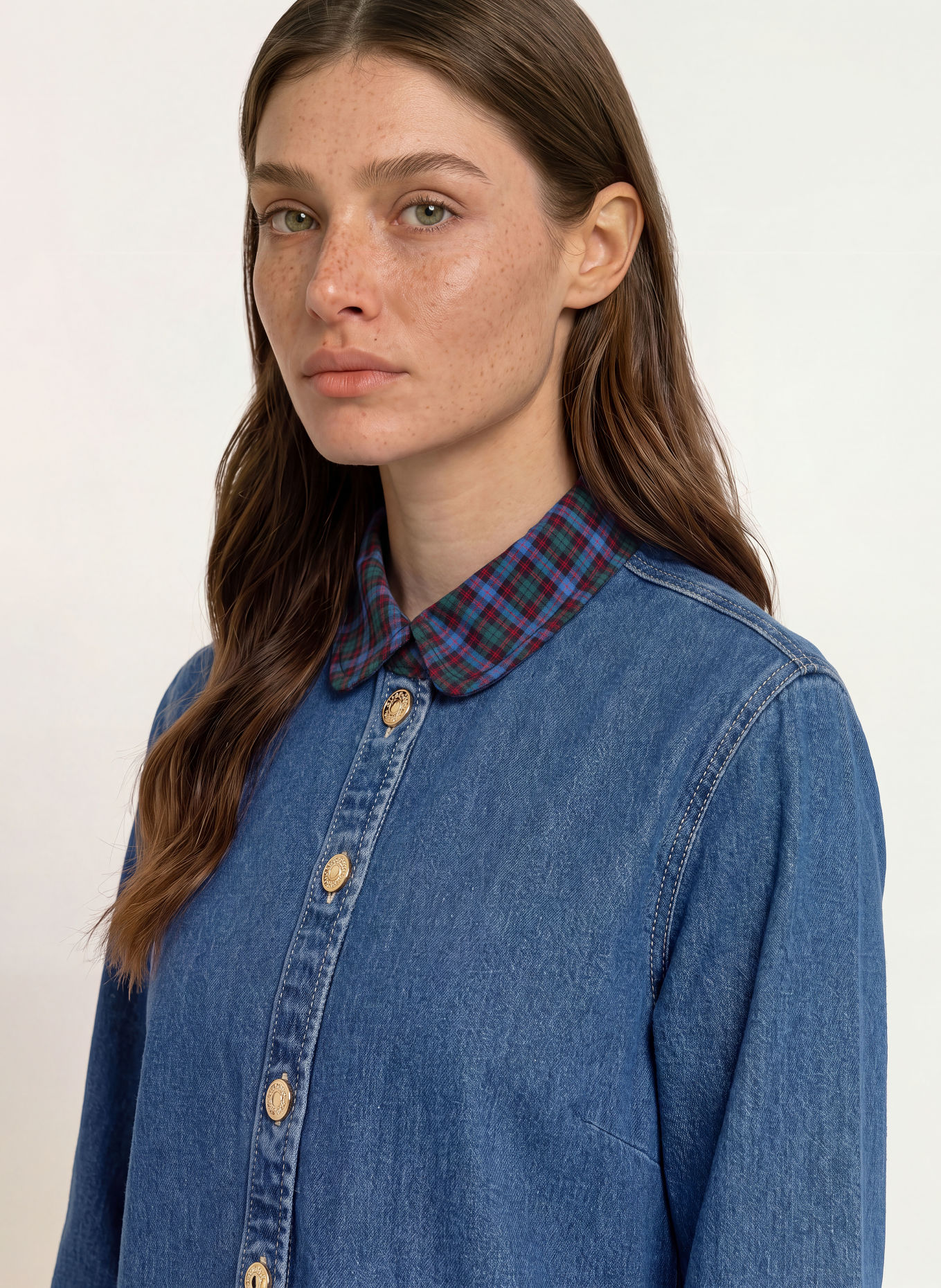 CLAUDIE PIERLOT Jeansbluse: BLAU / ROT / GRÜN