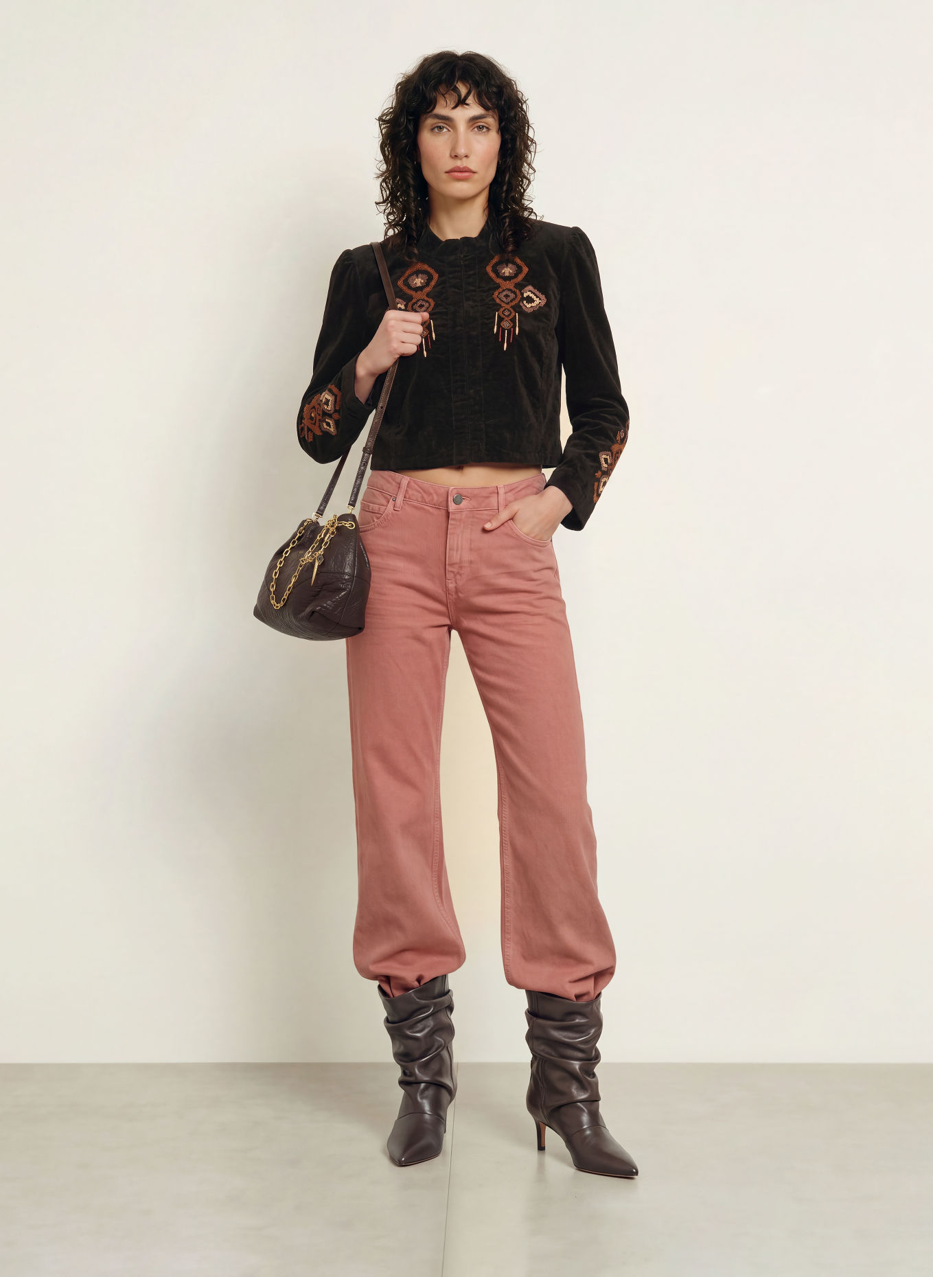 ba&sh BAYA Boxy jacket in Velvet: BLACK / BROWN / BEIGE