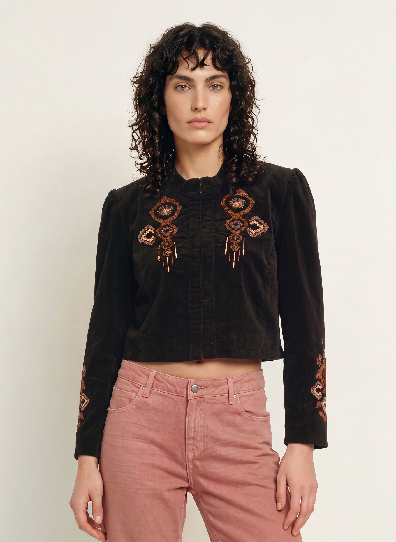ba&sh BAYA Boxy jacket in Velvet: BLACK / BROWN / BEIGE