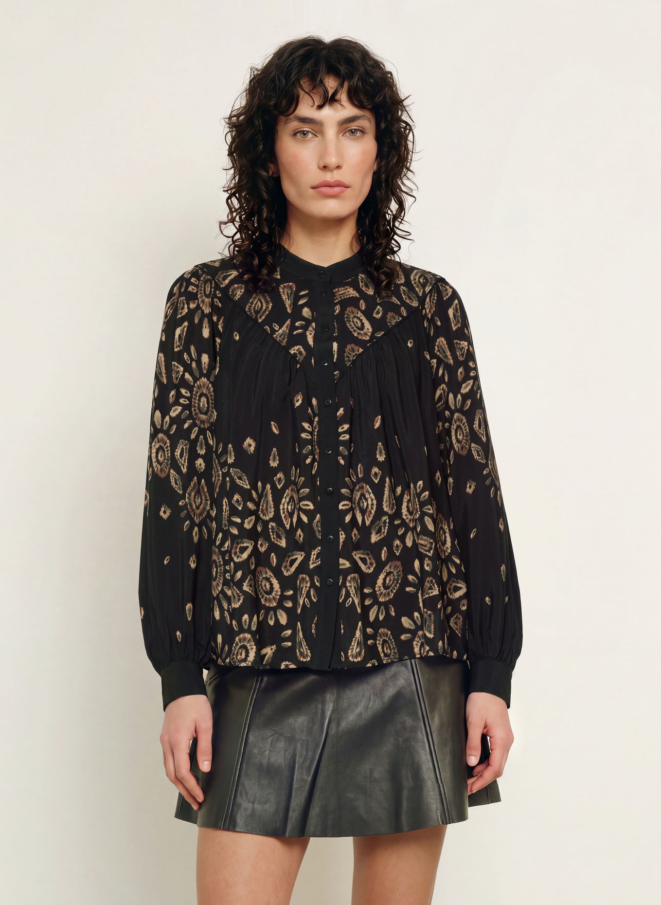 ba&sh BRAVA Blouse: BLACK / LIGHT RED / DARK GREEN