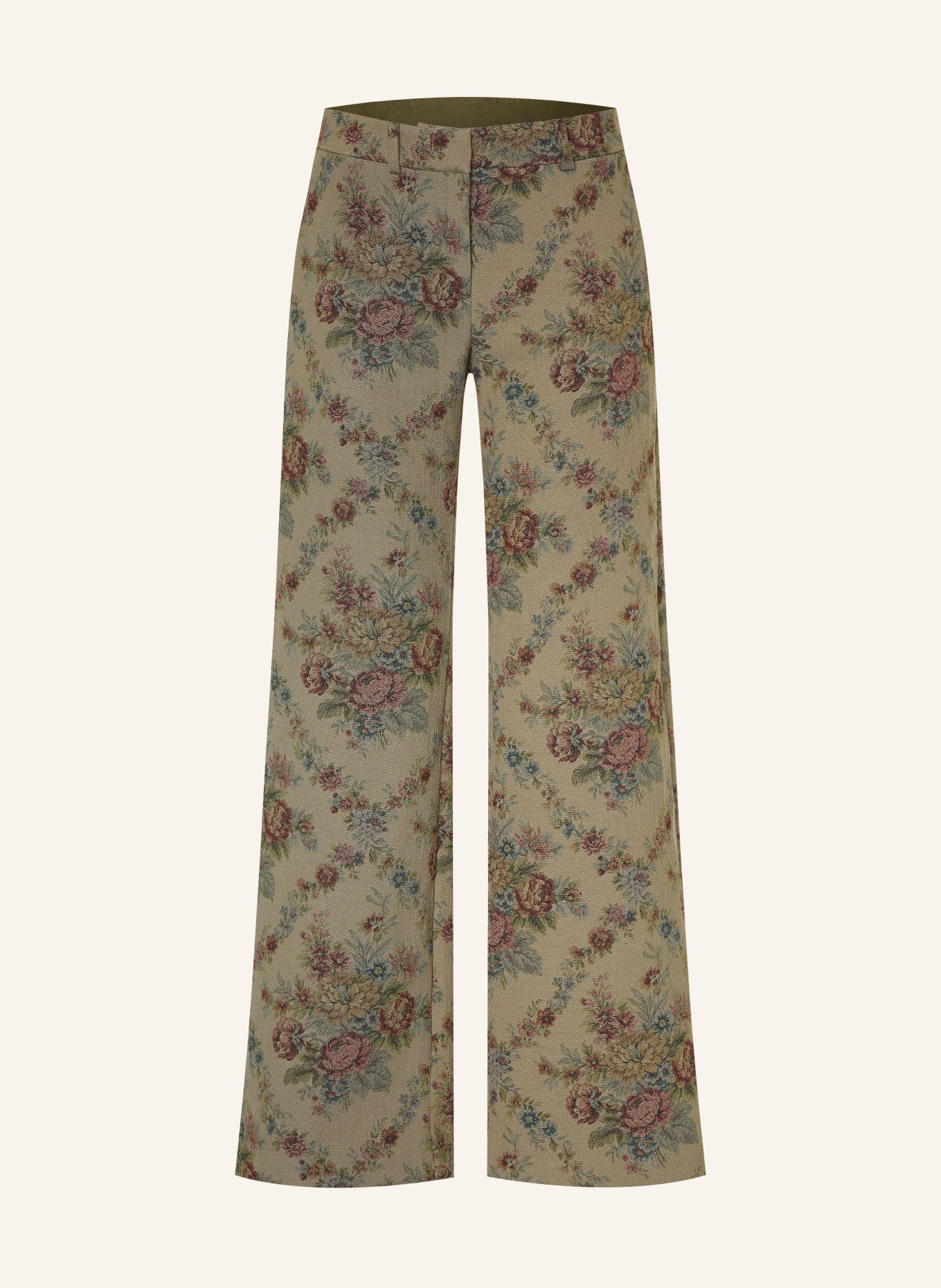 ba&sh Marlenehose REMEA aus Jacquard: KHAKI / DUNKELROT / OLIV