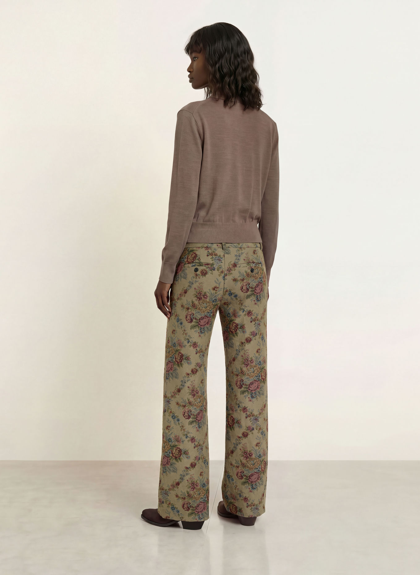 ba&sh Marlenehose REMEA aus Jacquard: KHAKI / DUNKELROT / OLIV