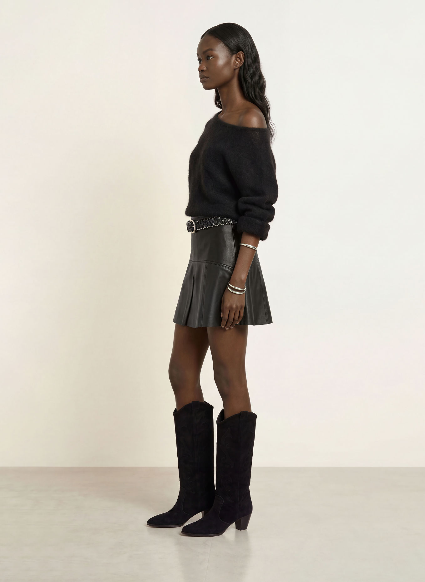 ba&sh SEVA Leather Skirt: BLACK