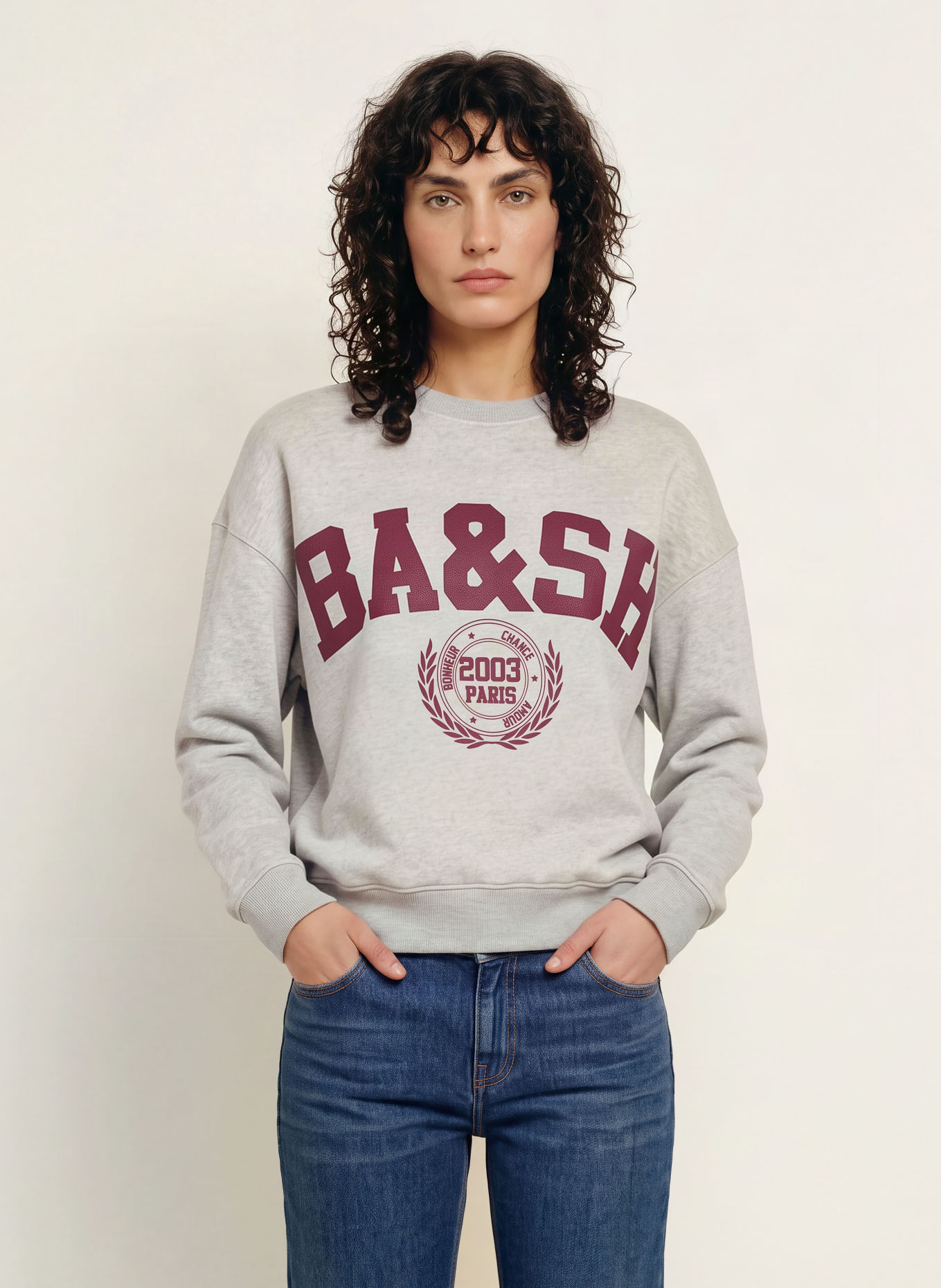 ba&sh FENJA Sweatshirt: GRAY / DARK PURPLE