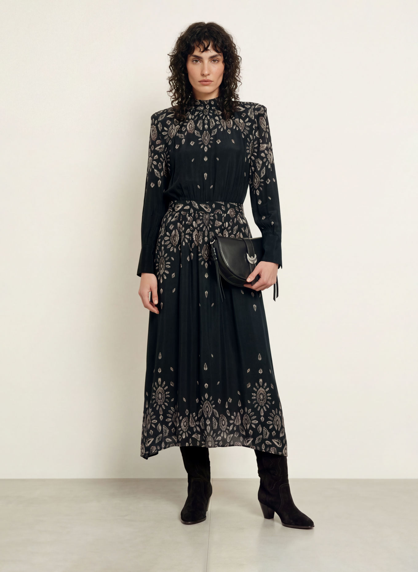 ba&sh Kleid BELLINE: SCHWARZ / BEIGE / KHAKI