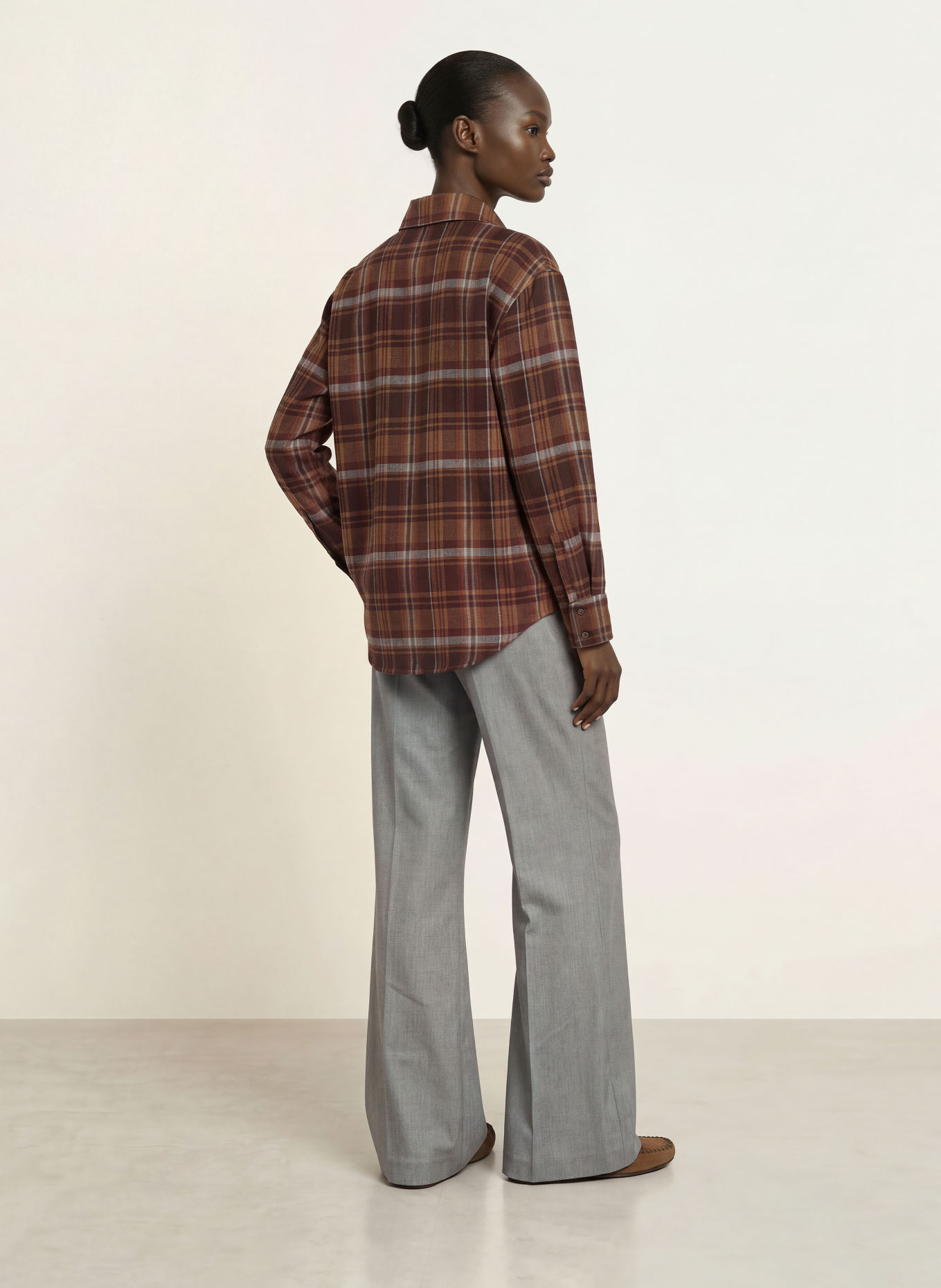 ba&sh ROXEA Flannel Shirt Blouse: BROWN / DARK BROWN / DARK RED