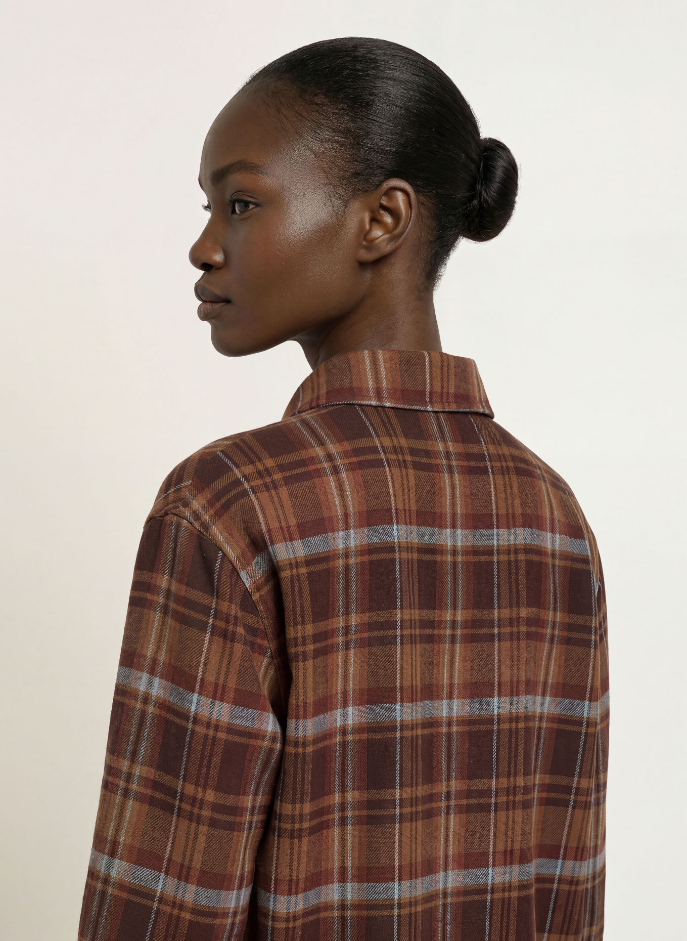 ba&sh ROXEA Flannel Shirt Blouse: BROWN / DARK BROWN / DARK RED