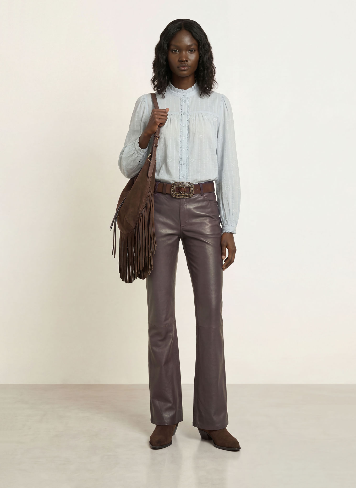 ba&sh MELODY Blouse with Lace: BLUE GRAY