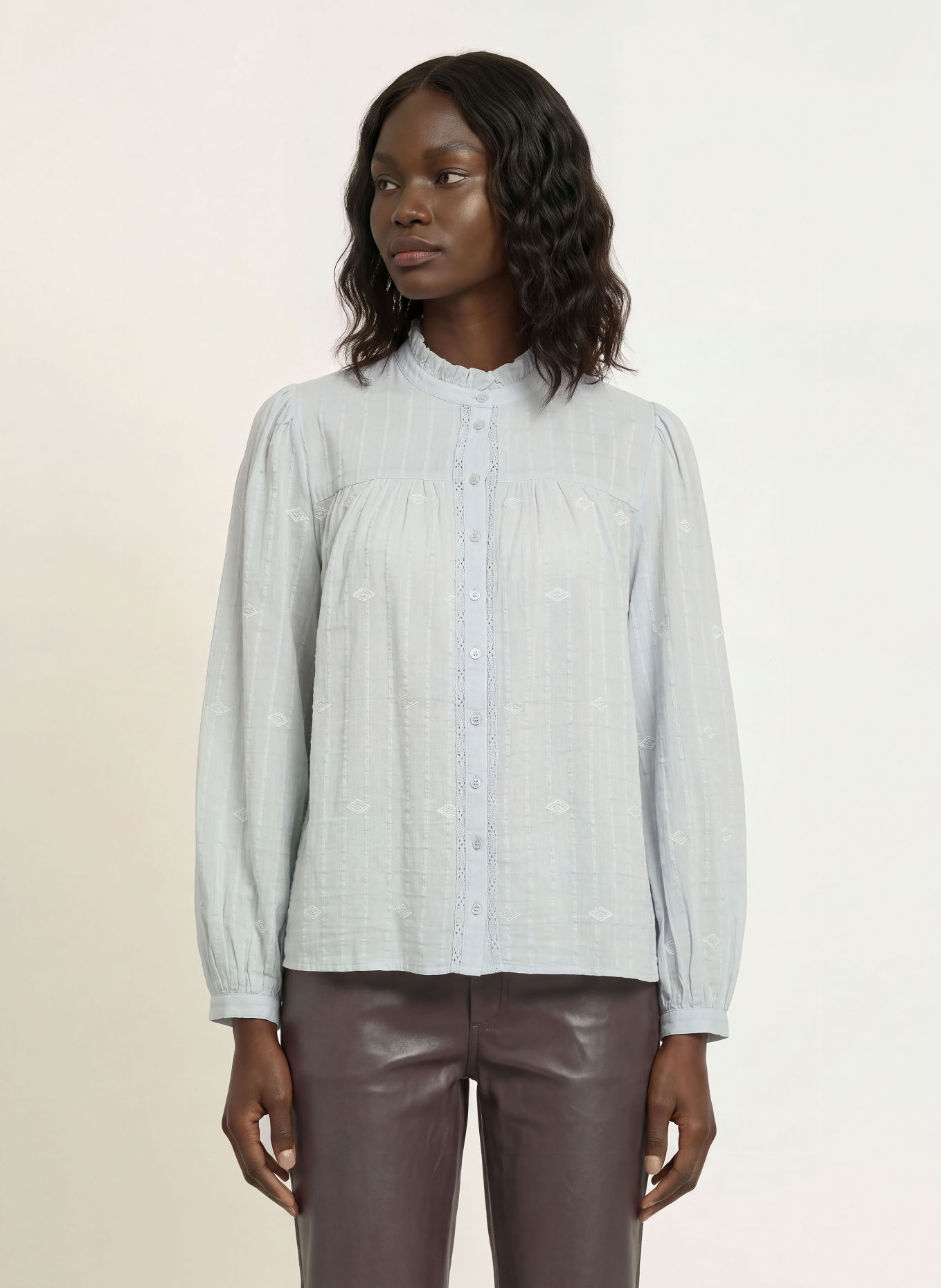 ba&sh MELODY Blouse with Lace: BLUE GRAY