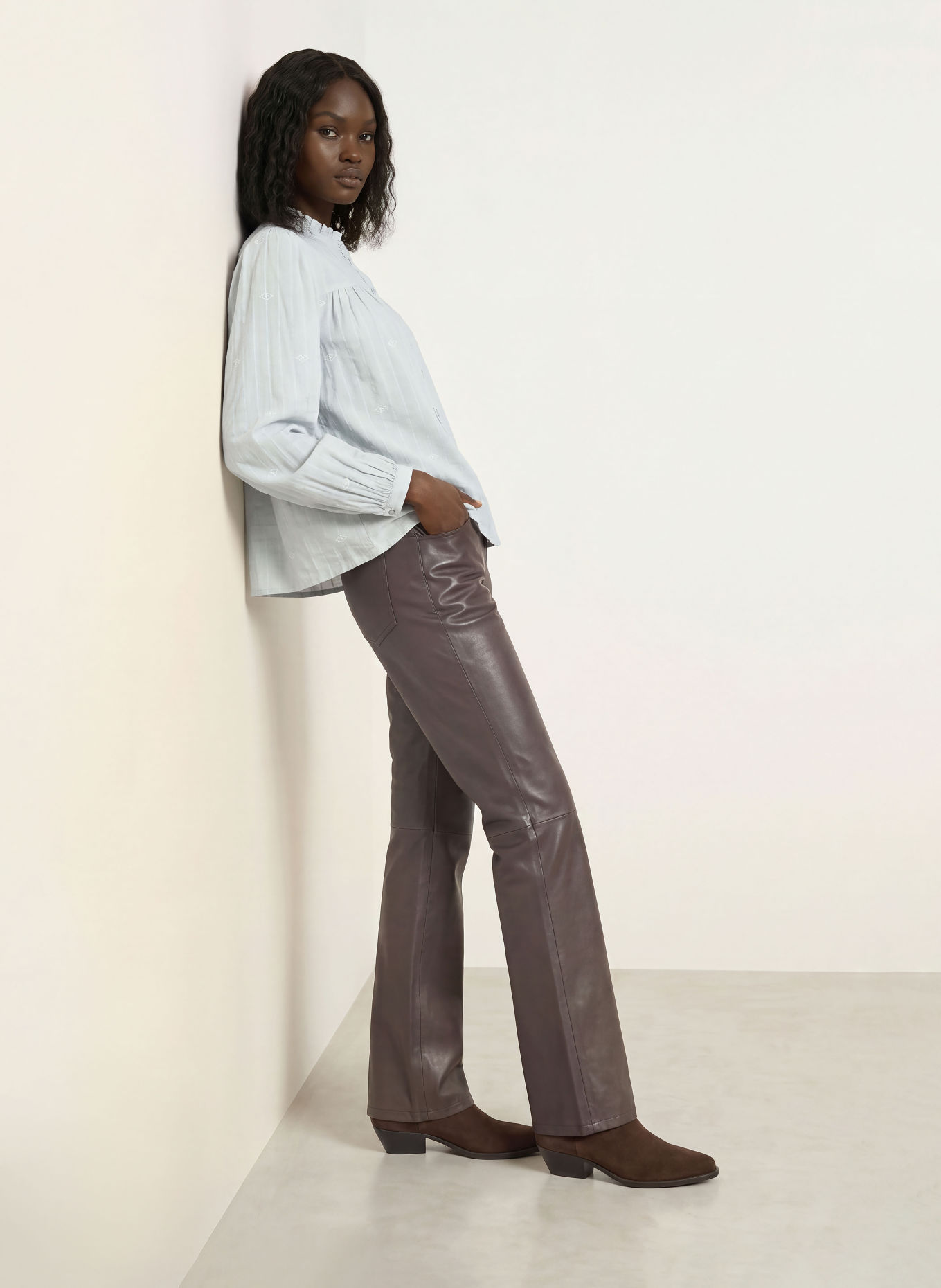 ba&sh MELODY Blouse with Lace: BLUE GRAY
