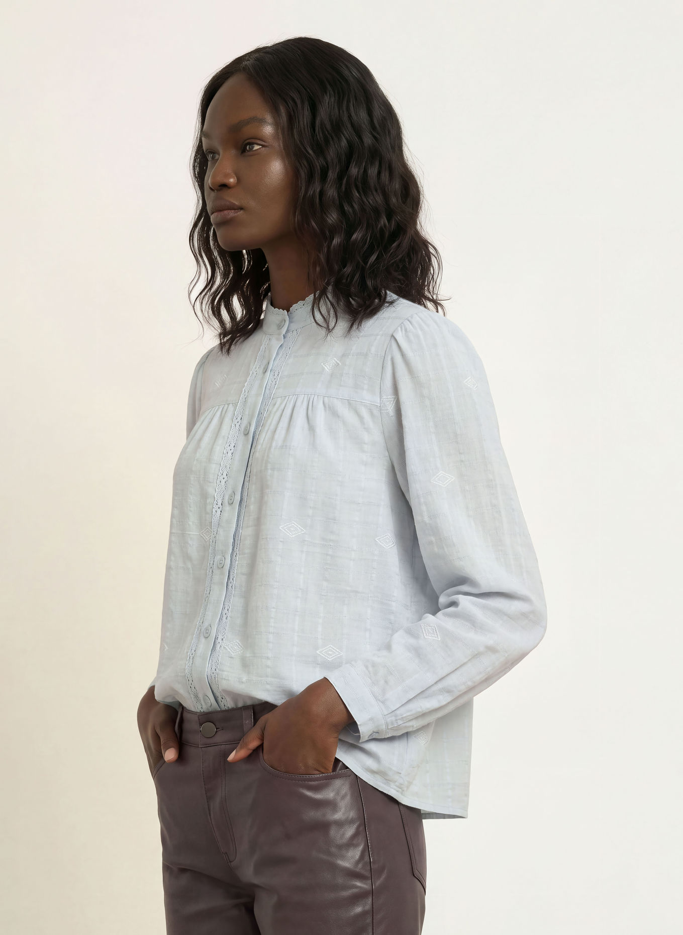 ba&sh MELODY Blouse with Lace: BLUE GRAY