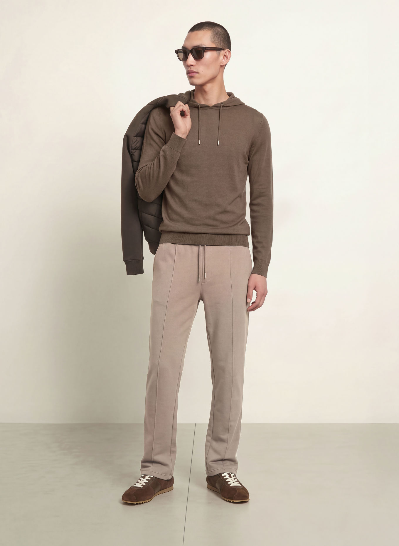 REISS HOLLAND Knit Hoodie: BROWN