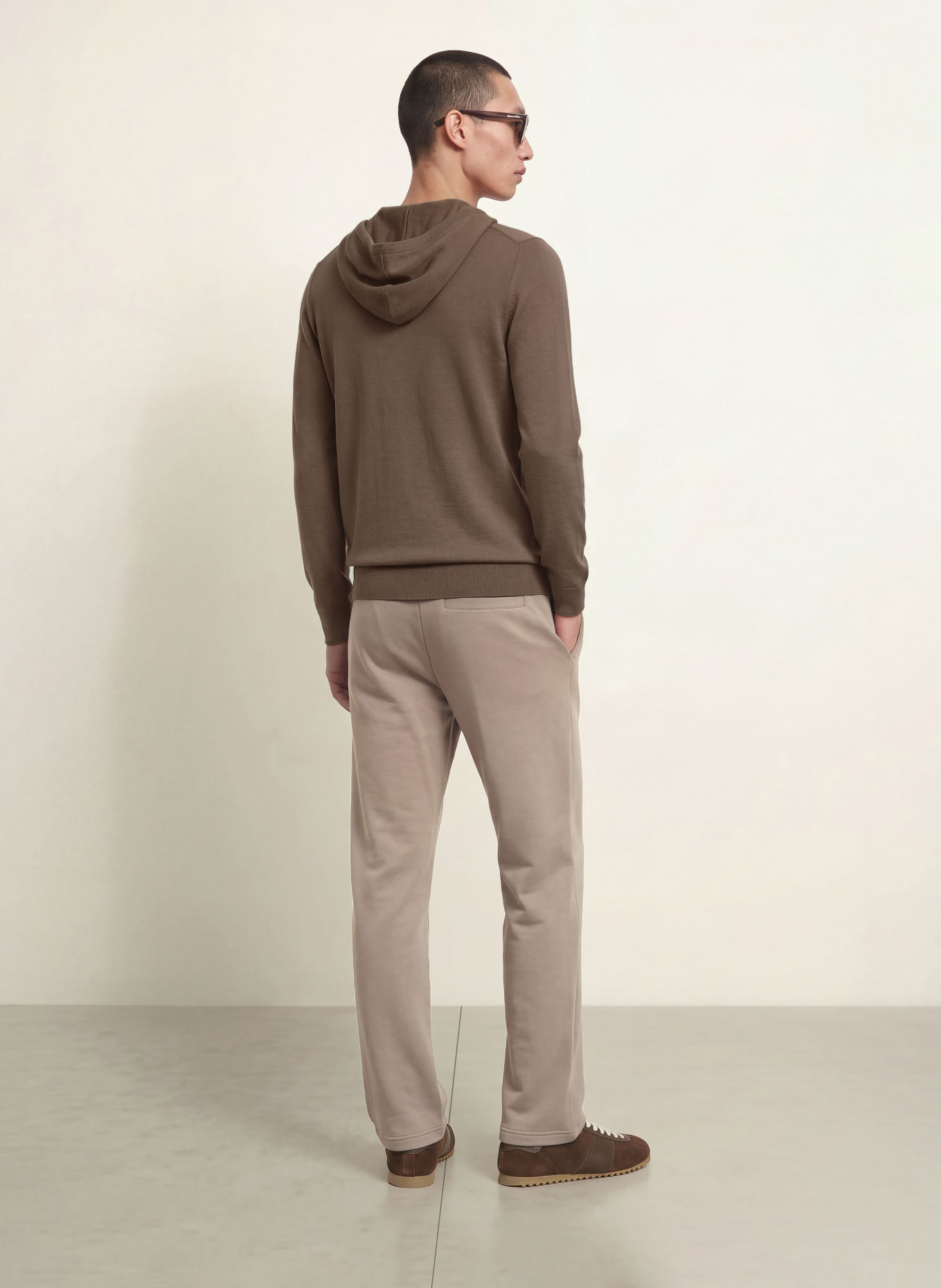 REISS HOLLAND Knit Hoodie: BROWN