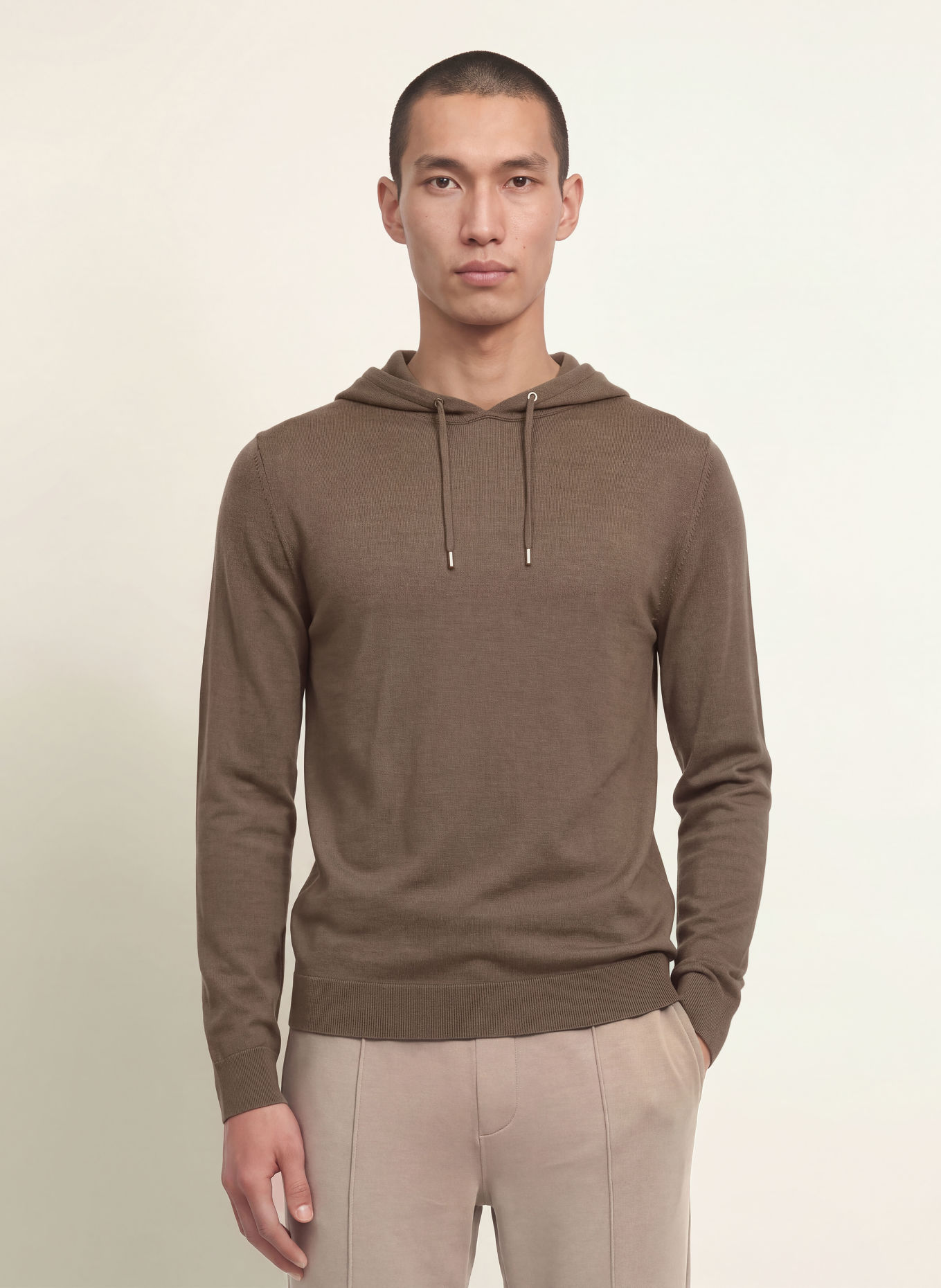 REISS HOLLAND Knit Hoodie: BROWN