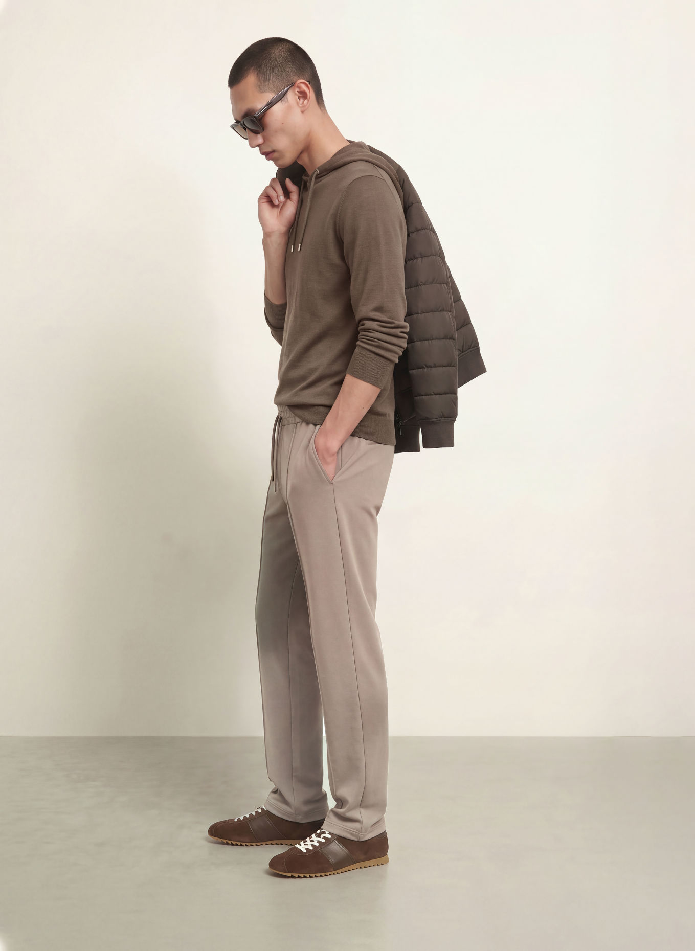 REISS HOLLAND Knit Hoodie: BROWN