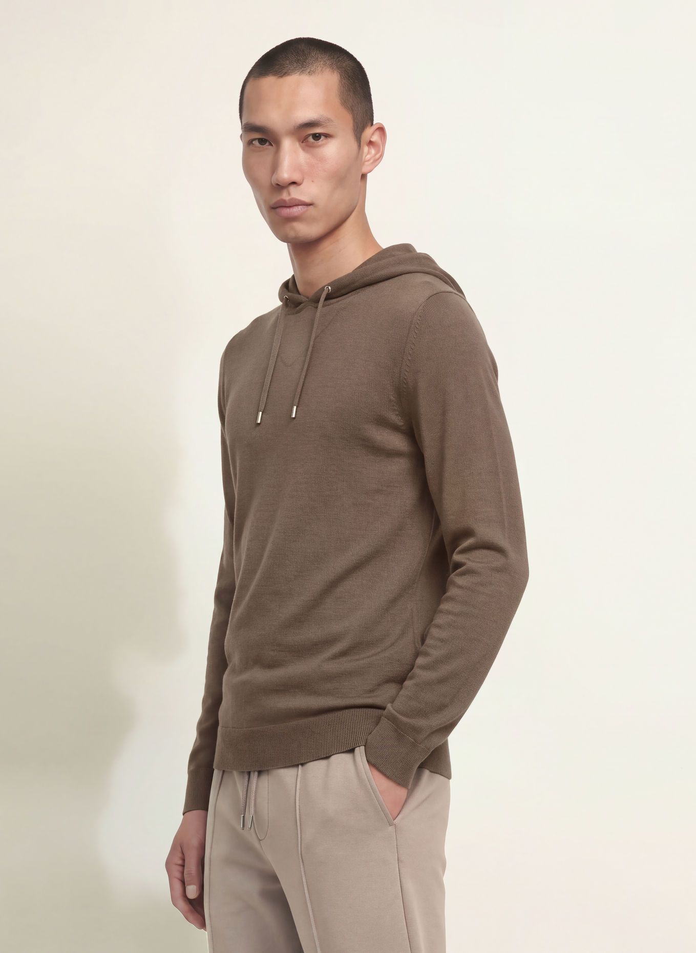 REISS HOLLAND Knit Hoodie: BROWN