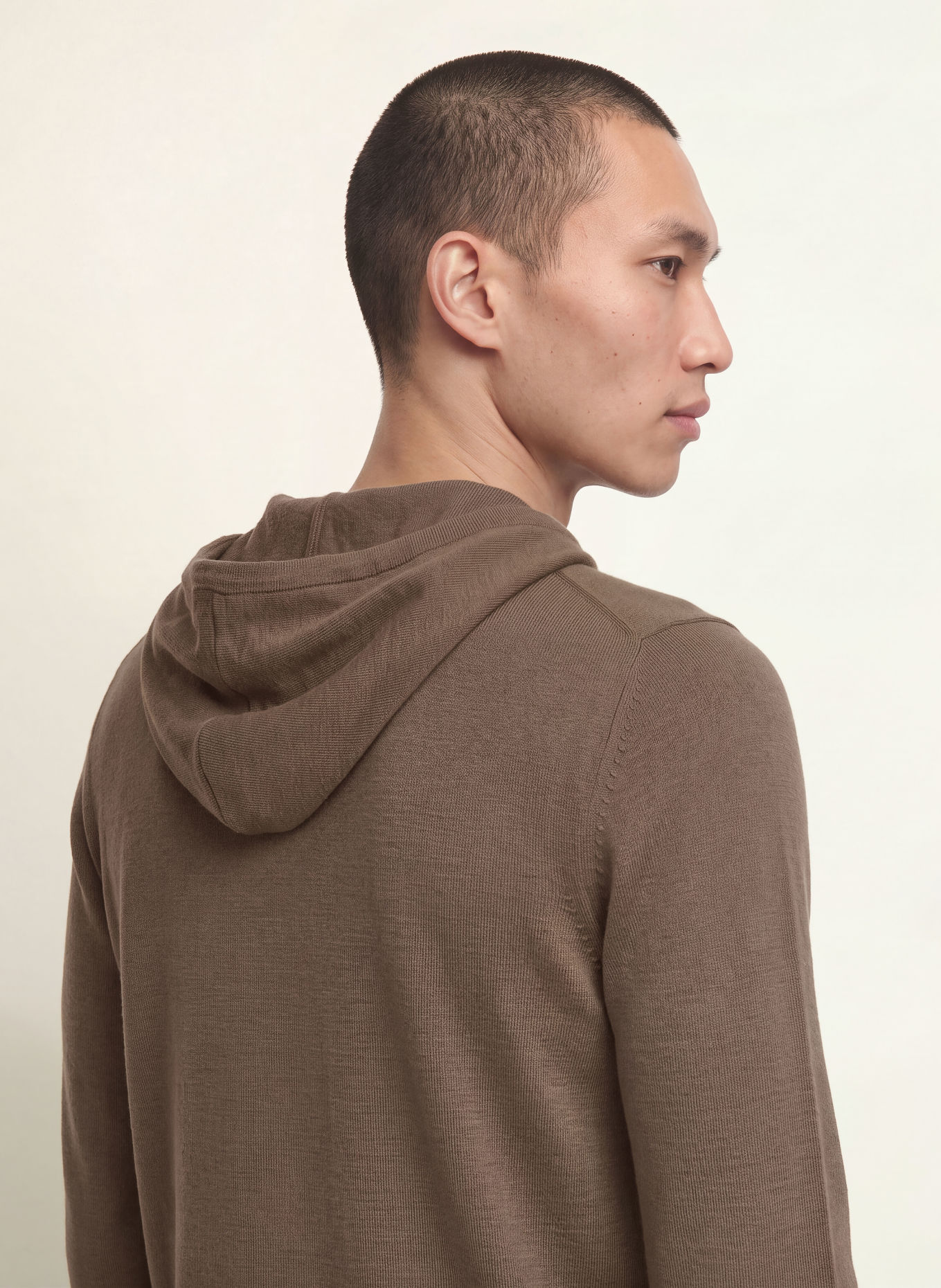 REISS HOLLAND Knit Hoodie: BROWN