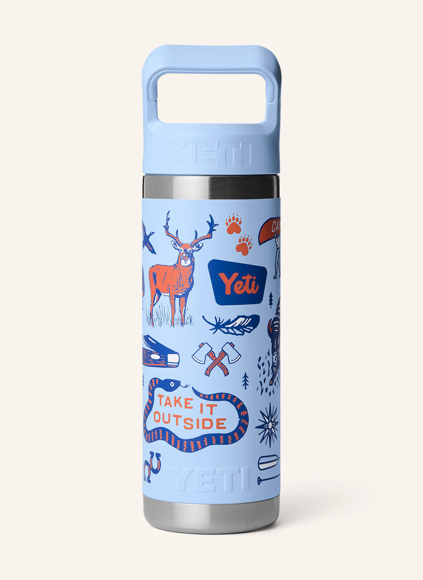 YETI RAMBLER® Insulated Bottle: LIGHT BLUE / ORANGE / DARK BLUE