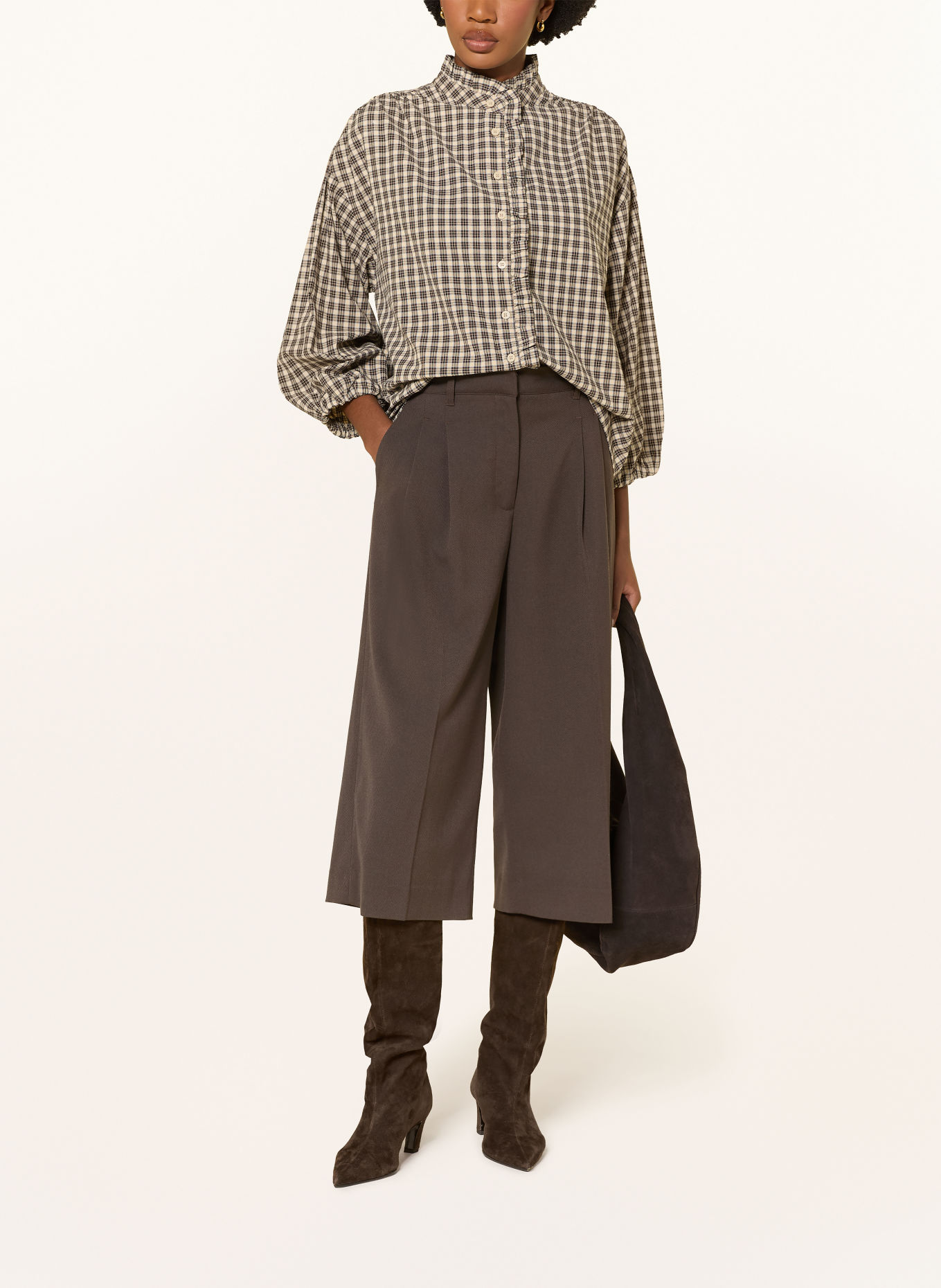 GRACE & MILA ADELIE Blouse: BEIGE / BROWN / LIGHT BLUE