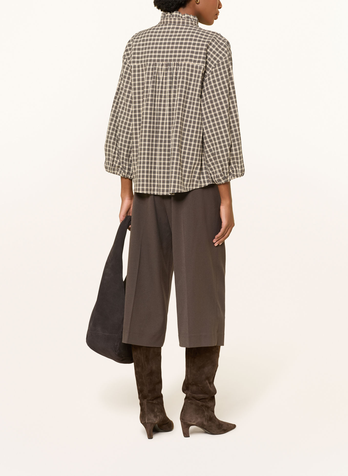 GRACE & MILA ADELIE Blouse: BEIGE / BROWN / LIGHT BLUE