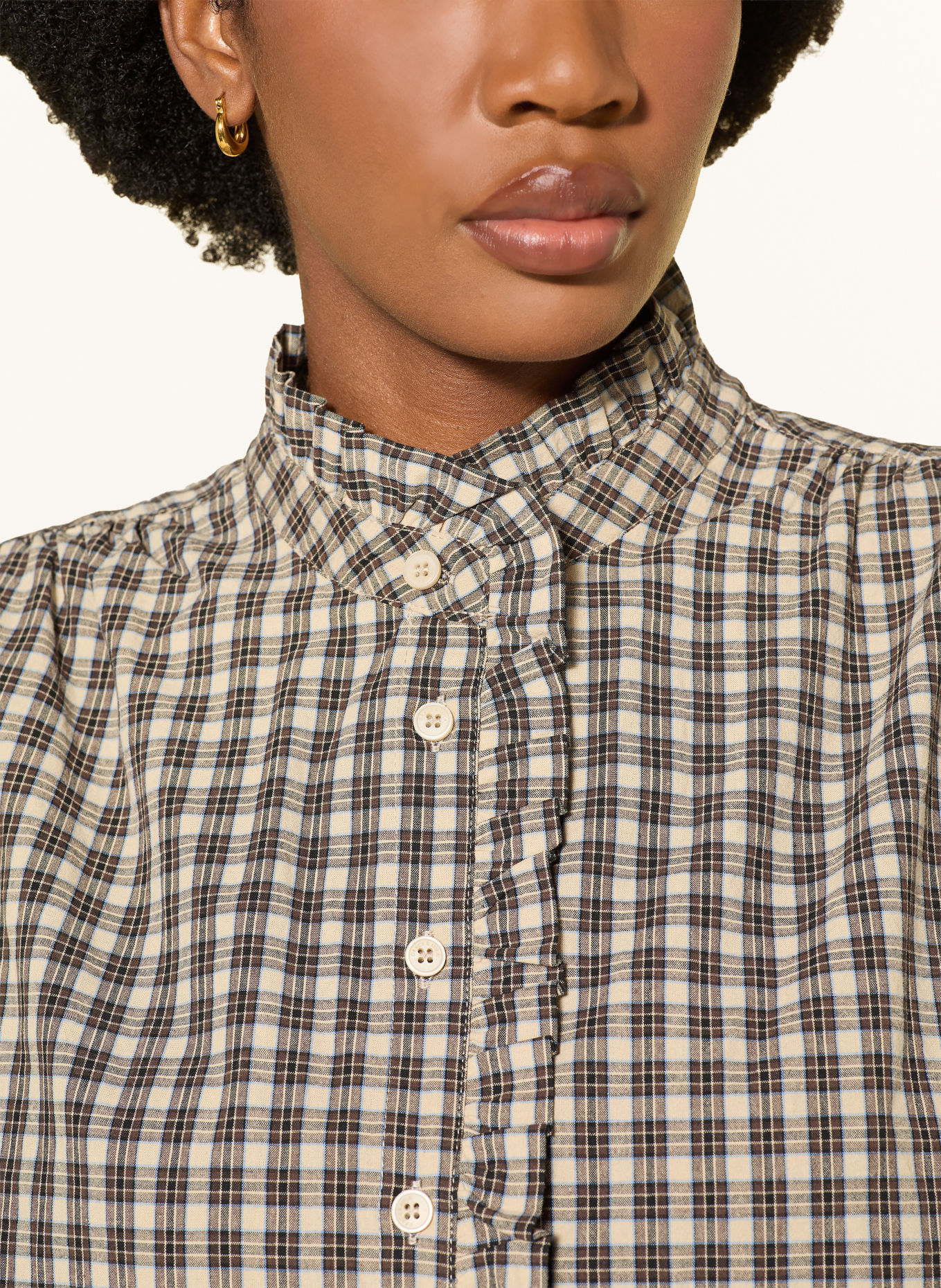 GRACE & MILA ADELIE Blouse: BEIGE / BROWN / LIGHT BLUE