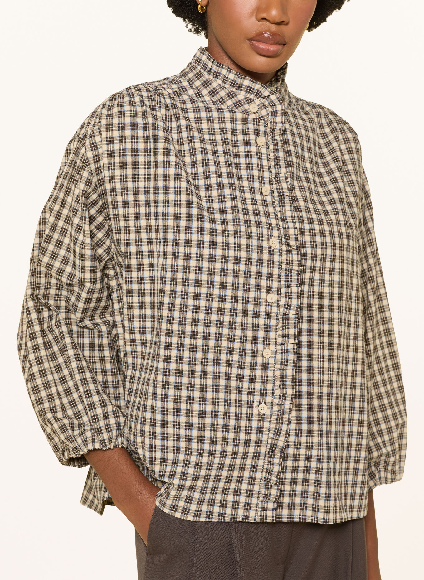 GRACE & MILA ADELIE Blouse: BEIGE / BROWN / LIGHT BLUE
