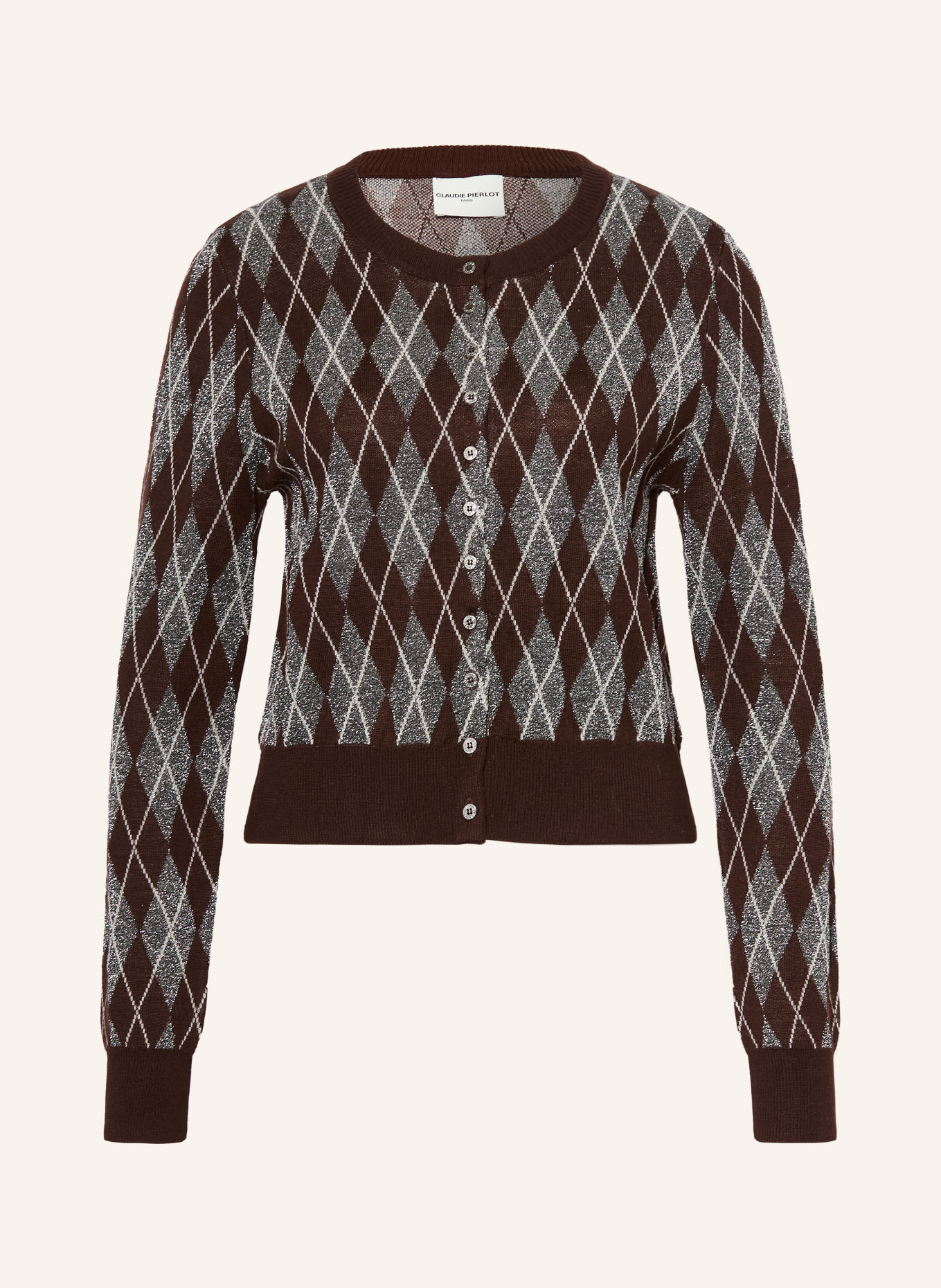 CLAUDIE PIERLOT Strickjacke mit Glitzergarn: DUNKELBRAUN / SILBER