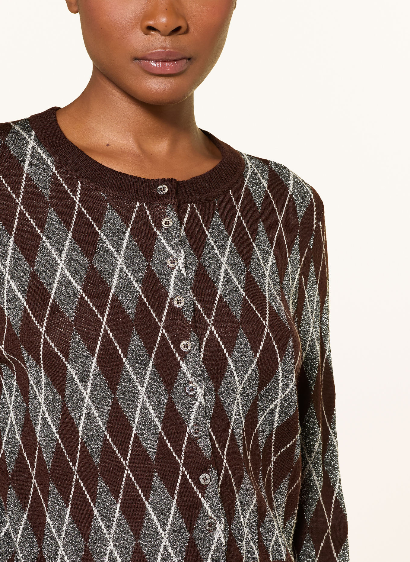 CLAUDIE PIERLOT Strickjacke mit Glitzergarn: DUNKELBRAUN / SILBER