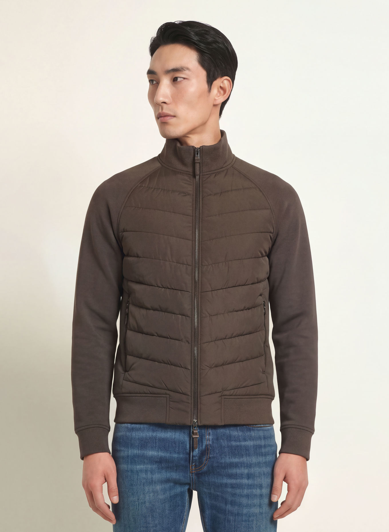 REISS CALVORN bomber jacket in a mix of materials: DARK GRAY