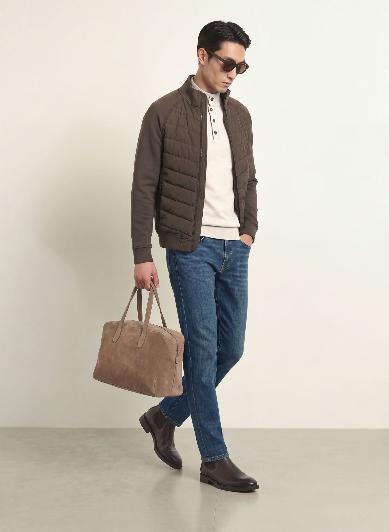 REISS CALVORN bomber jacket in a mix of materials: DARK GRAY