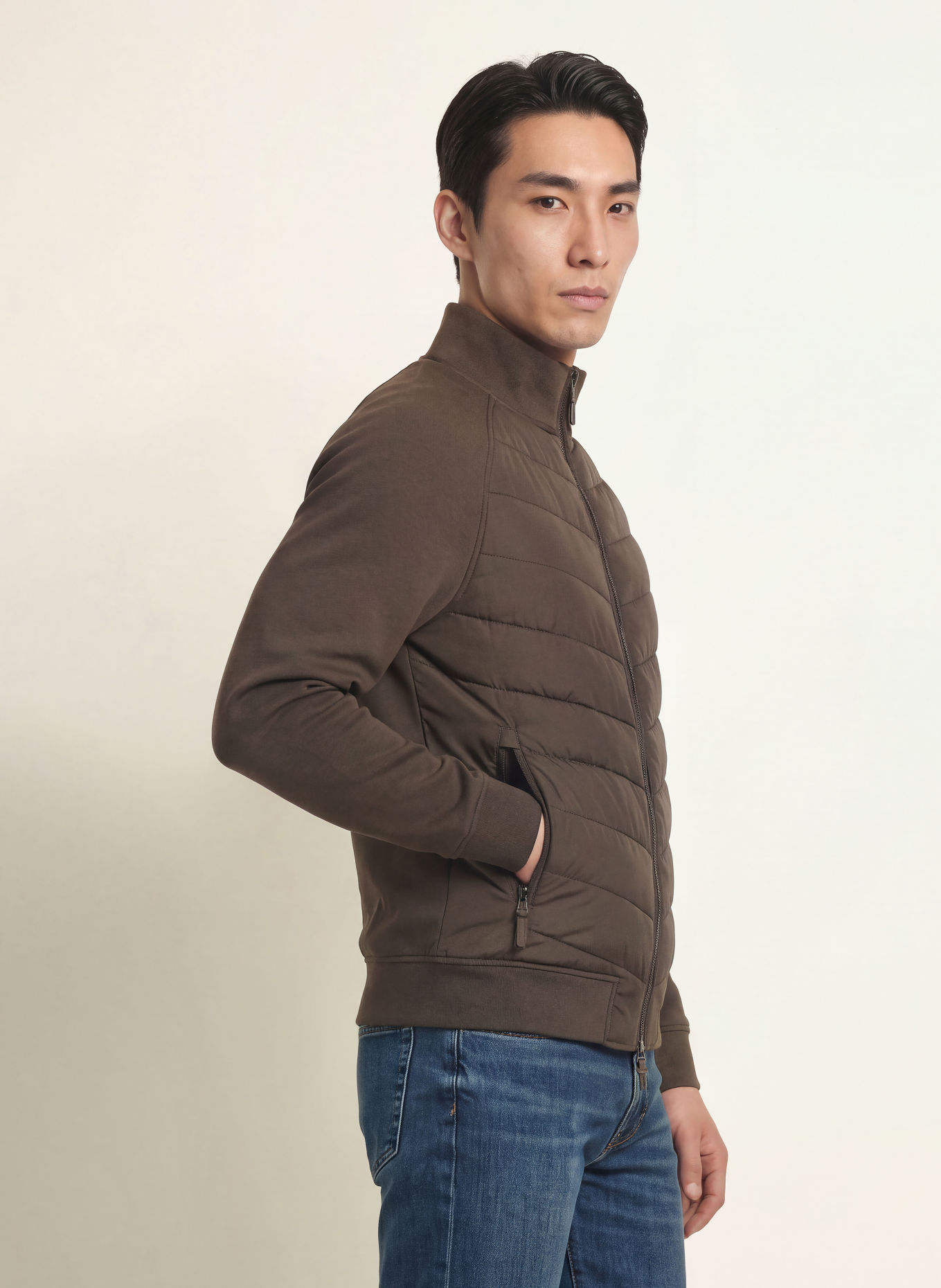REISS CALVORN bomber jacket in a mix of materials: DARK GRAY