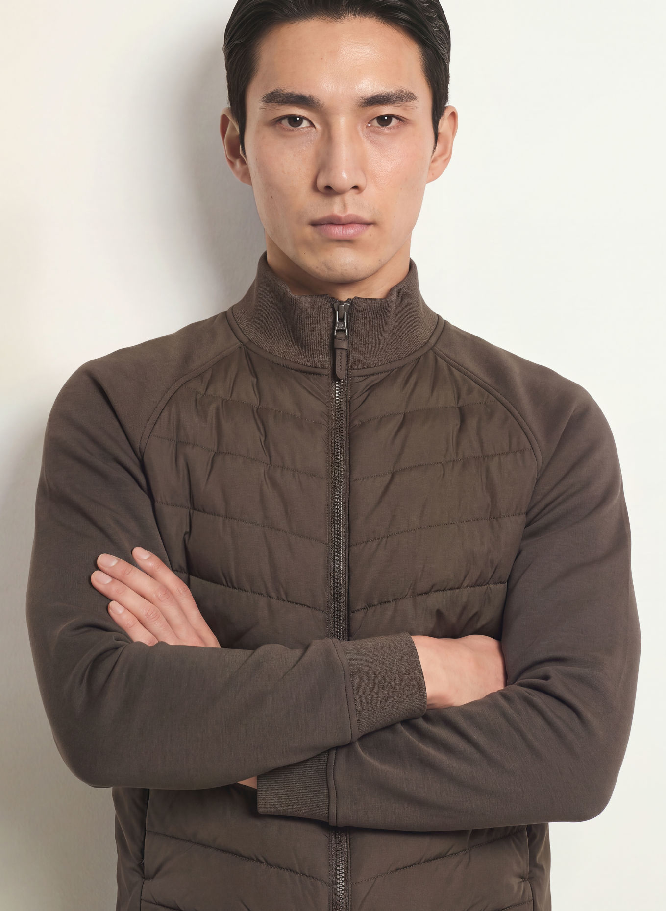 REISS CALVORN bomber jacket in a mix of materials: DARK GRAY