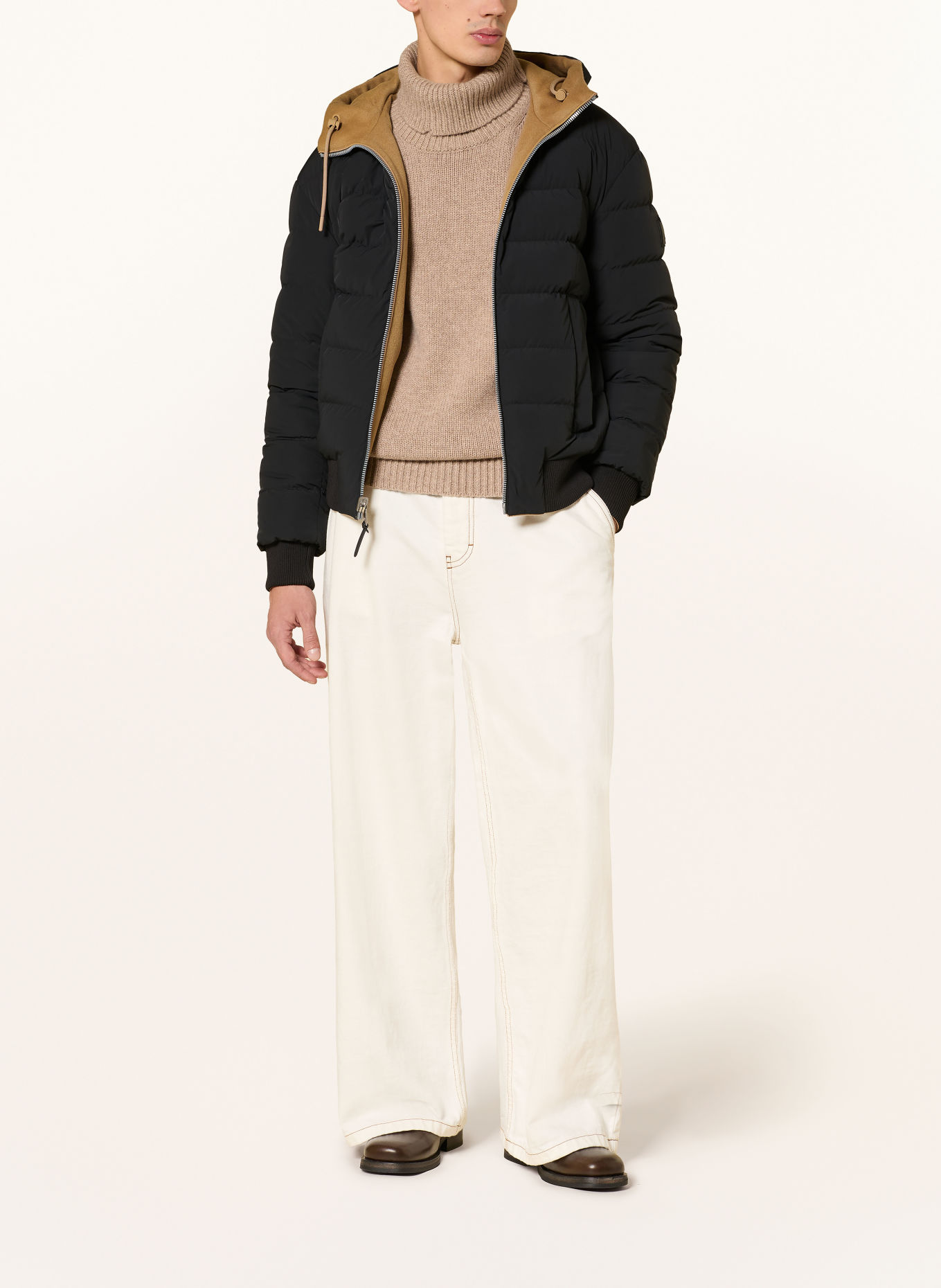 Mackage NIKO Reversible Down Bomber Jacket: BEIGE / BLACK