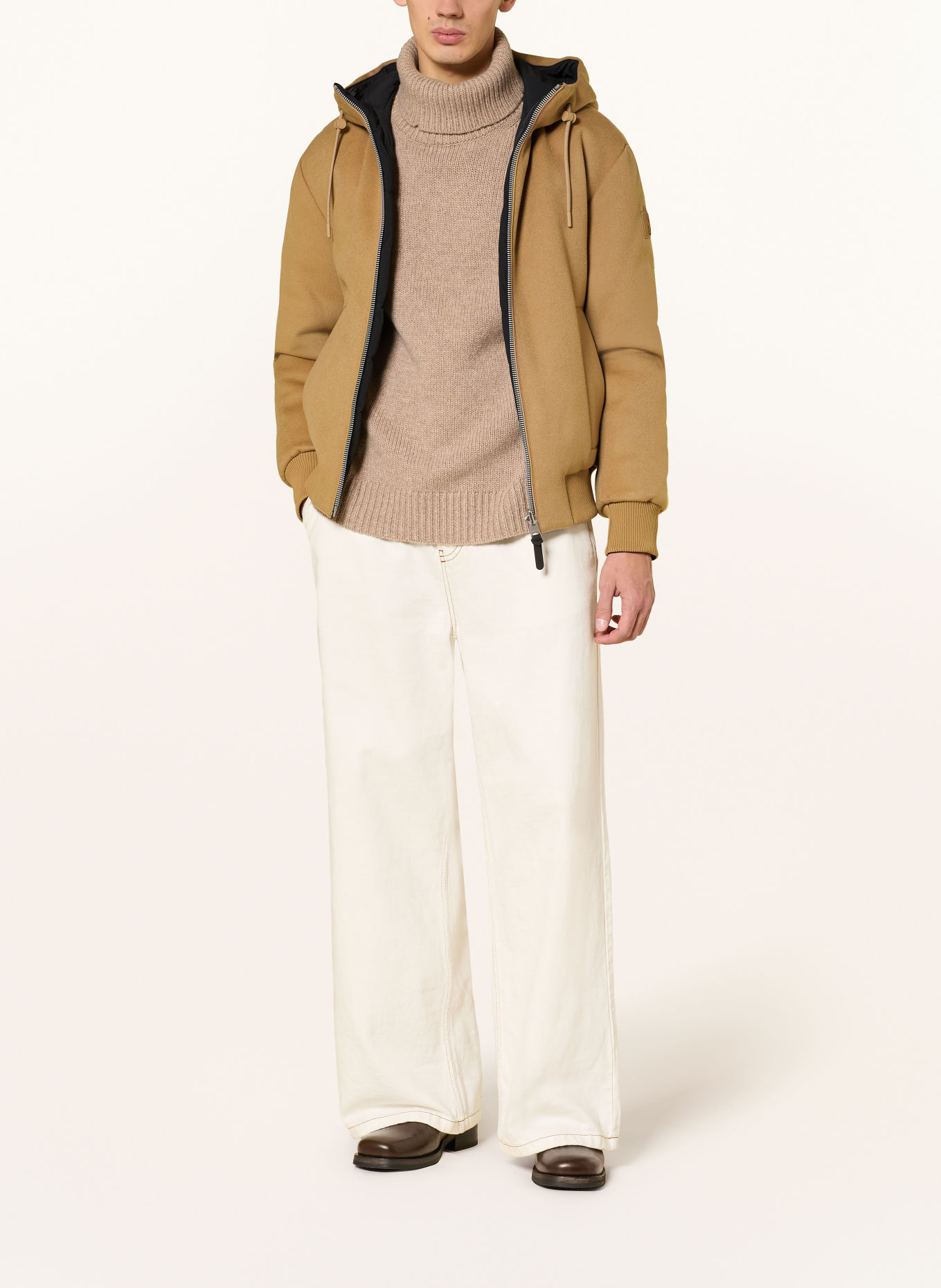 Mackage NIKO Reversible Down Bomber Jacket: BEIGE / BLACK