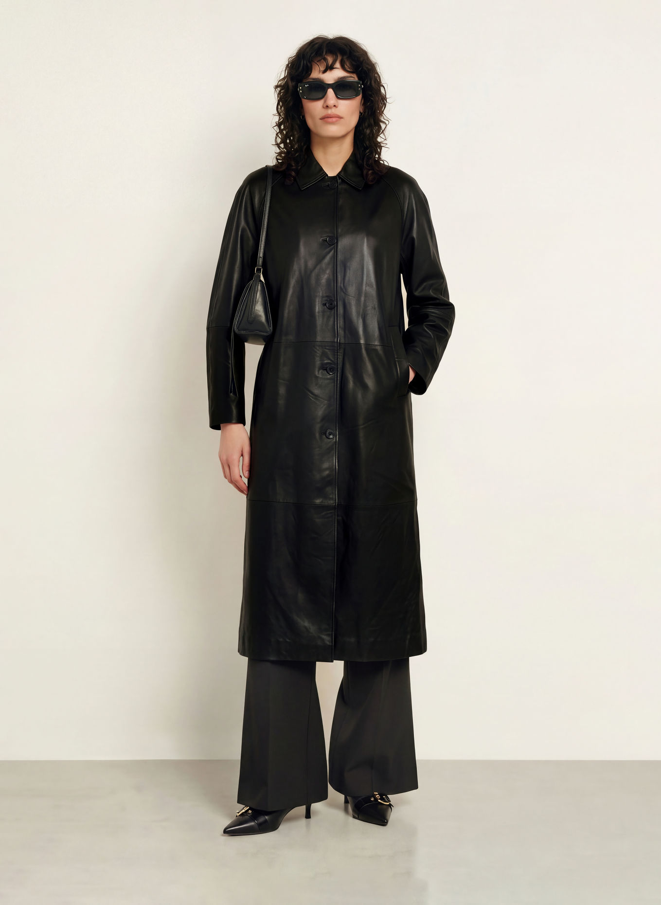 ALLSAINTS Kožený kabát ORVILLE: ČERNÁ